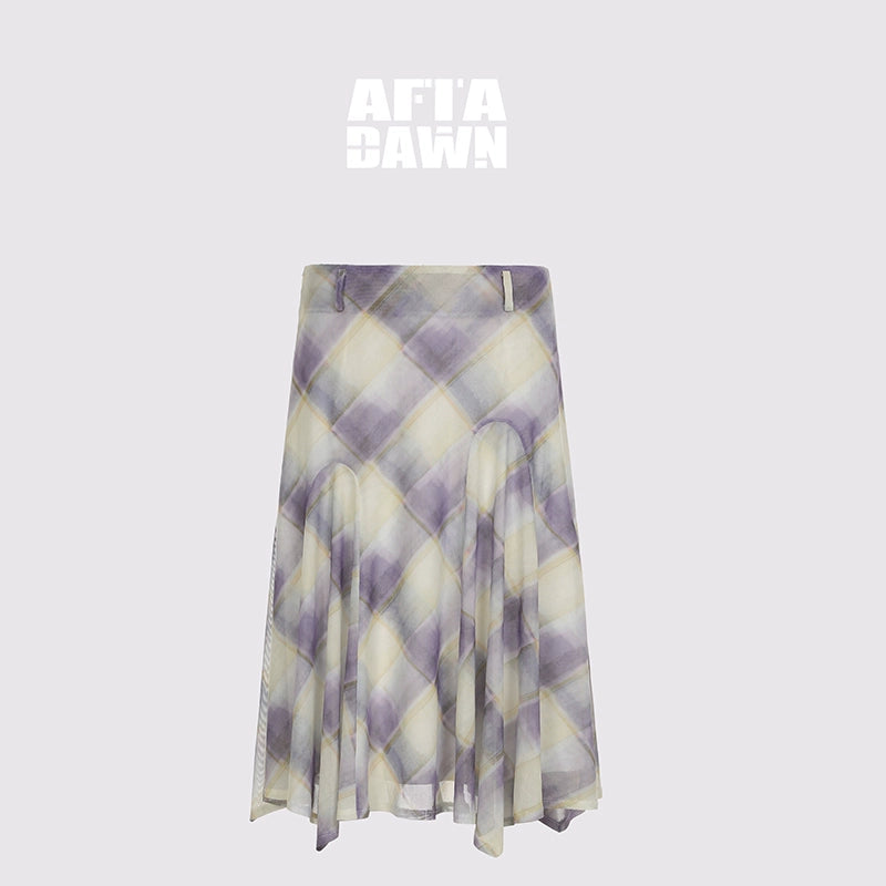 AFTADAWN_Sheer_Color_Block_Checkered_Midi_Skirt_With_Asymmetrical_Hem_MISSTT