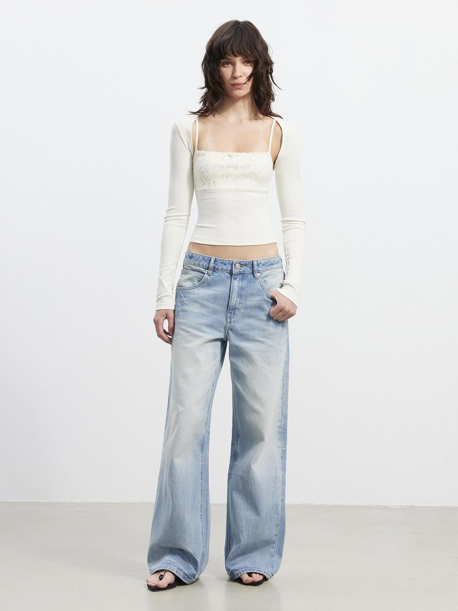 AFTADAWN Shimmer Sequin Embroidered Lace Square Neck Slim Women&