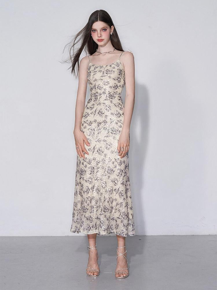 AFTADAWN Shimmering Sequin Print Spaghetti Strap Women&