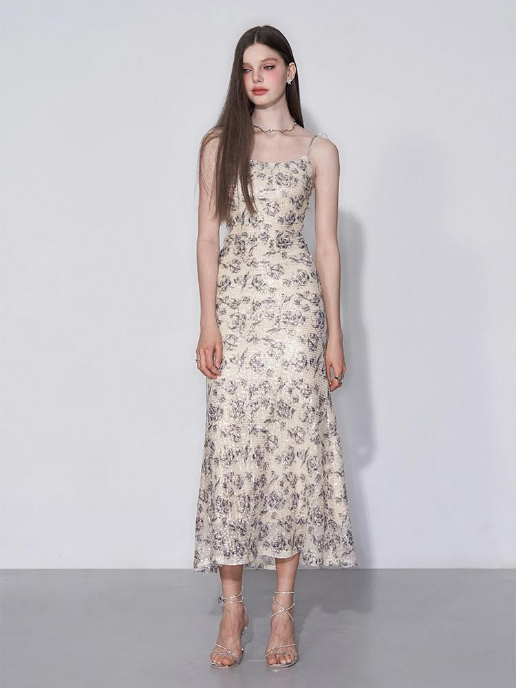 AFTADAWN Shimmering Sequin Print Spaghetti Strap Women&