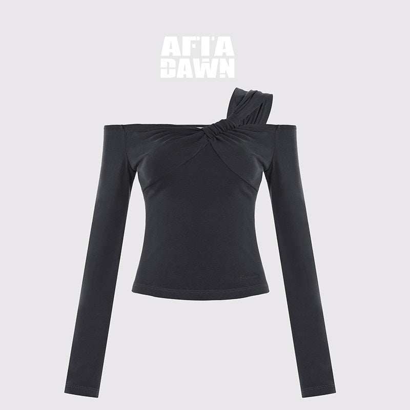 AFTADAWN_Side_Knot_Ruched_One_Shoulder_Spliced_Women&