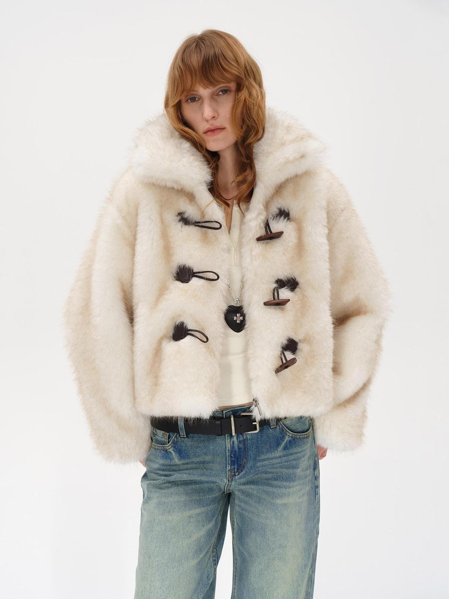 AFTADAWN Silver Fox Fur Collar Short Eco Friendly Coat