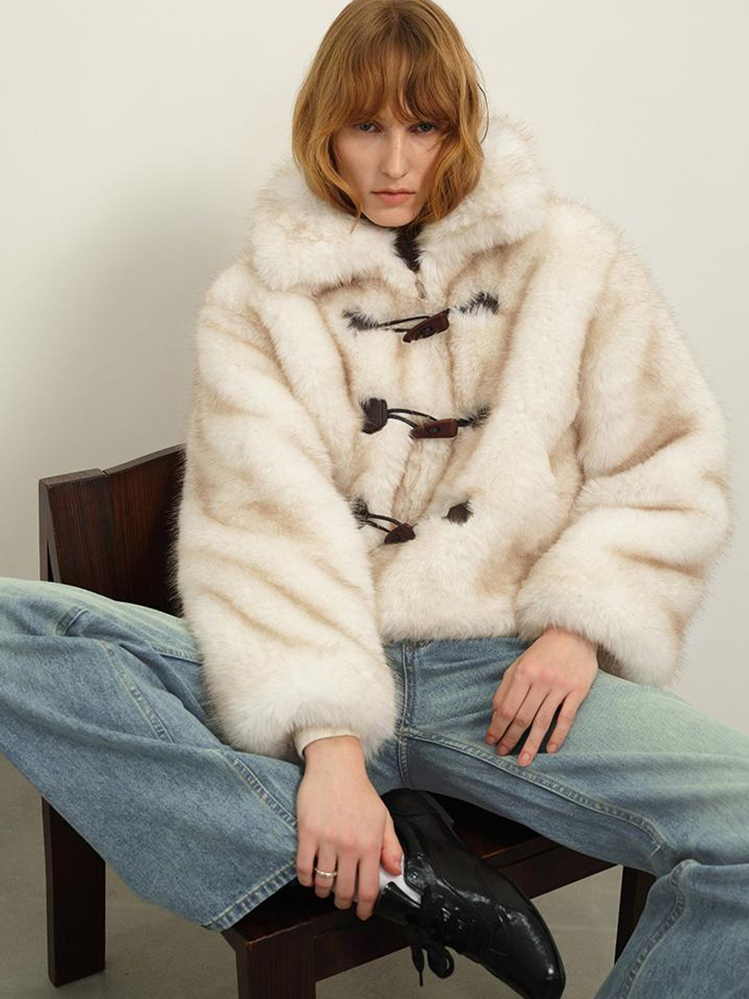 AFTADAWN Silver Fox Fur Collar Short Eco Friendly Coat