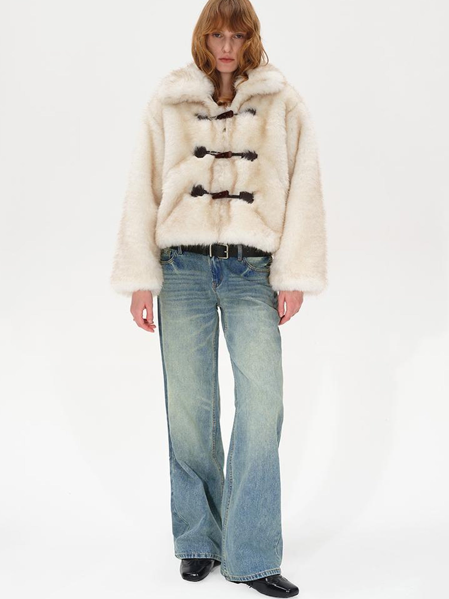 AFTADAWN Silver Fox Fur Collar Short Eco Friendly Coat