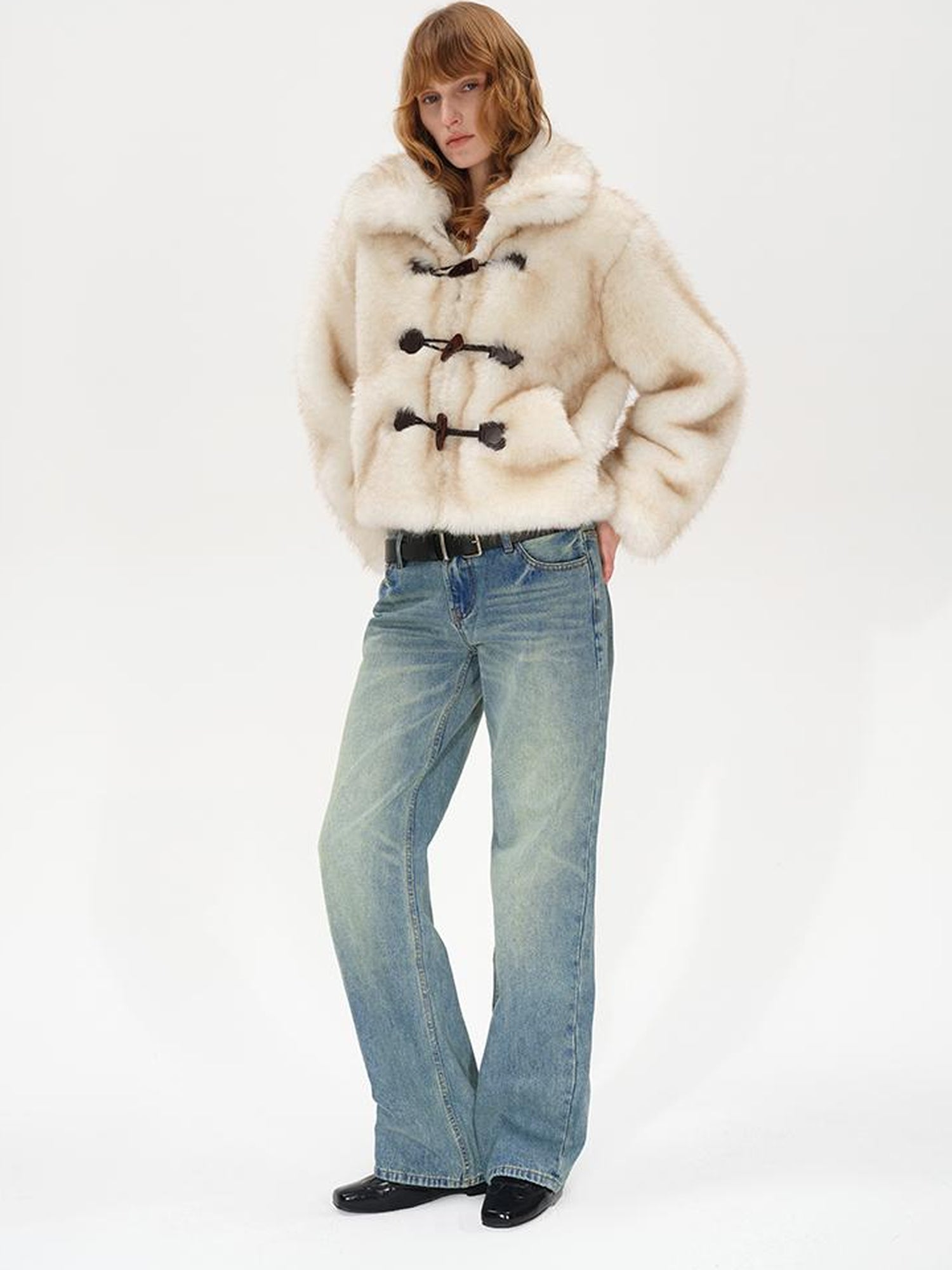 AFTADAWN Silver Fox Fur Collar Short Eco Friendly Coat