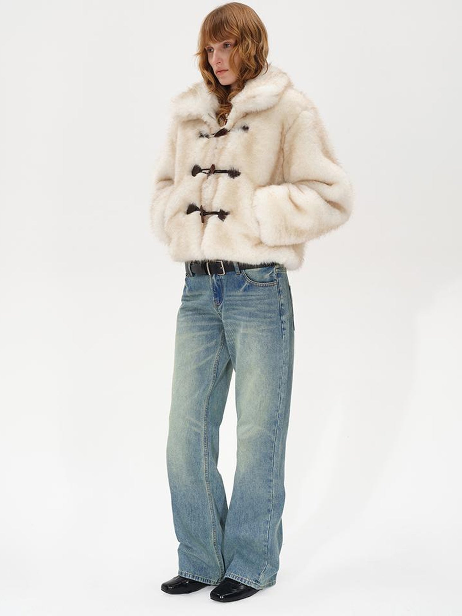AFTADAWN Silver Fox Fur Collar Short Eco Friendly Coat