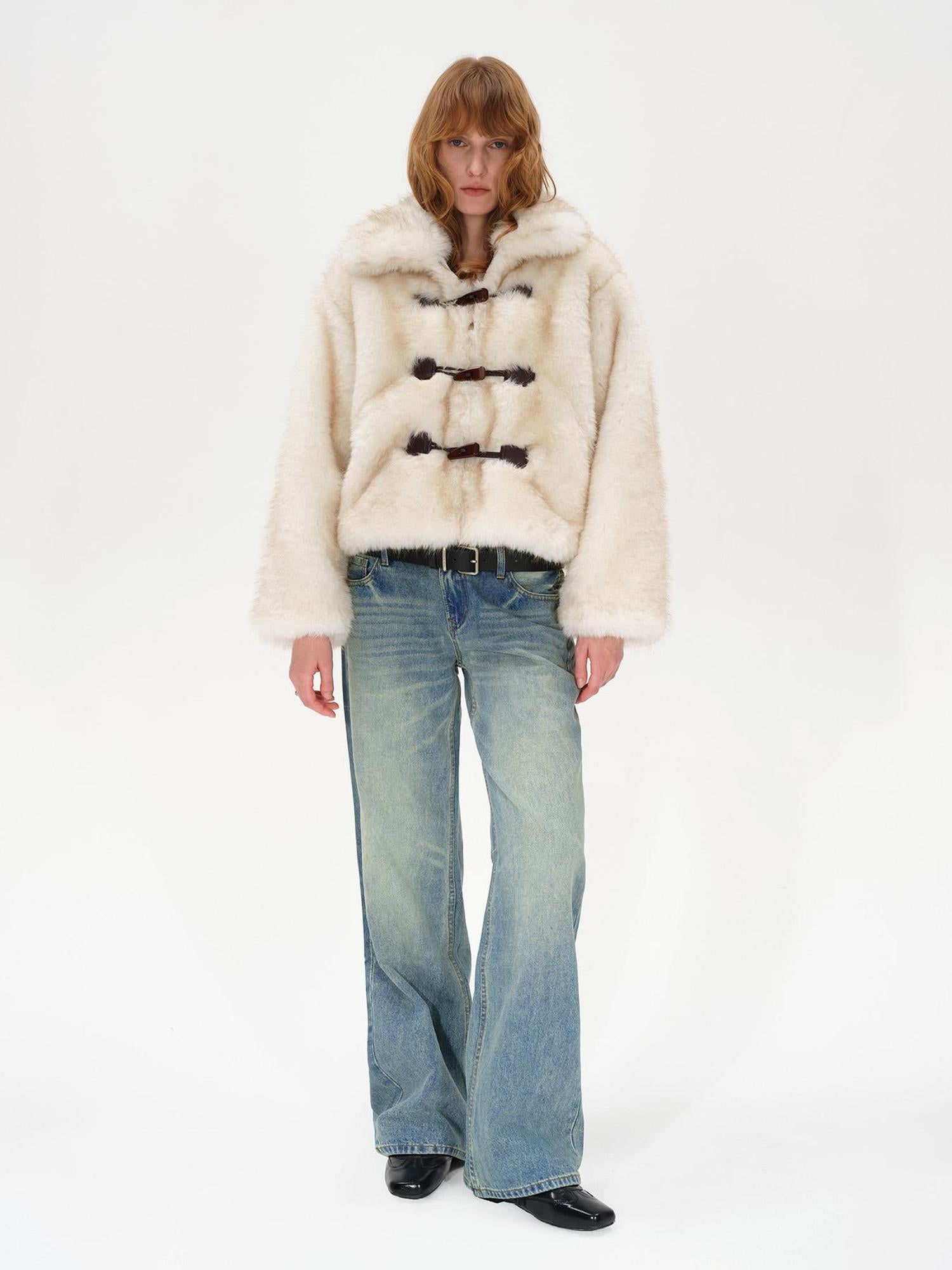 AFTADAWN Silver Fox Fur Collar Short Eco Friendly Coat