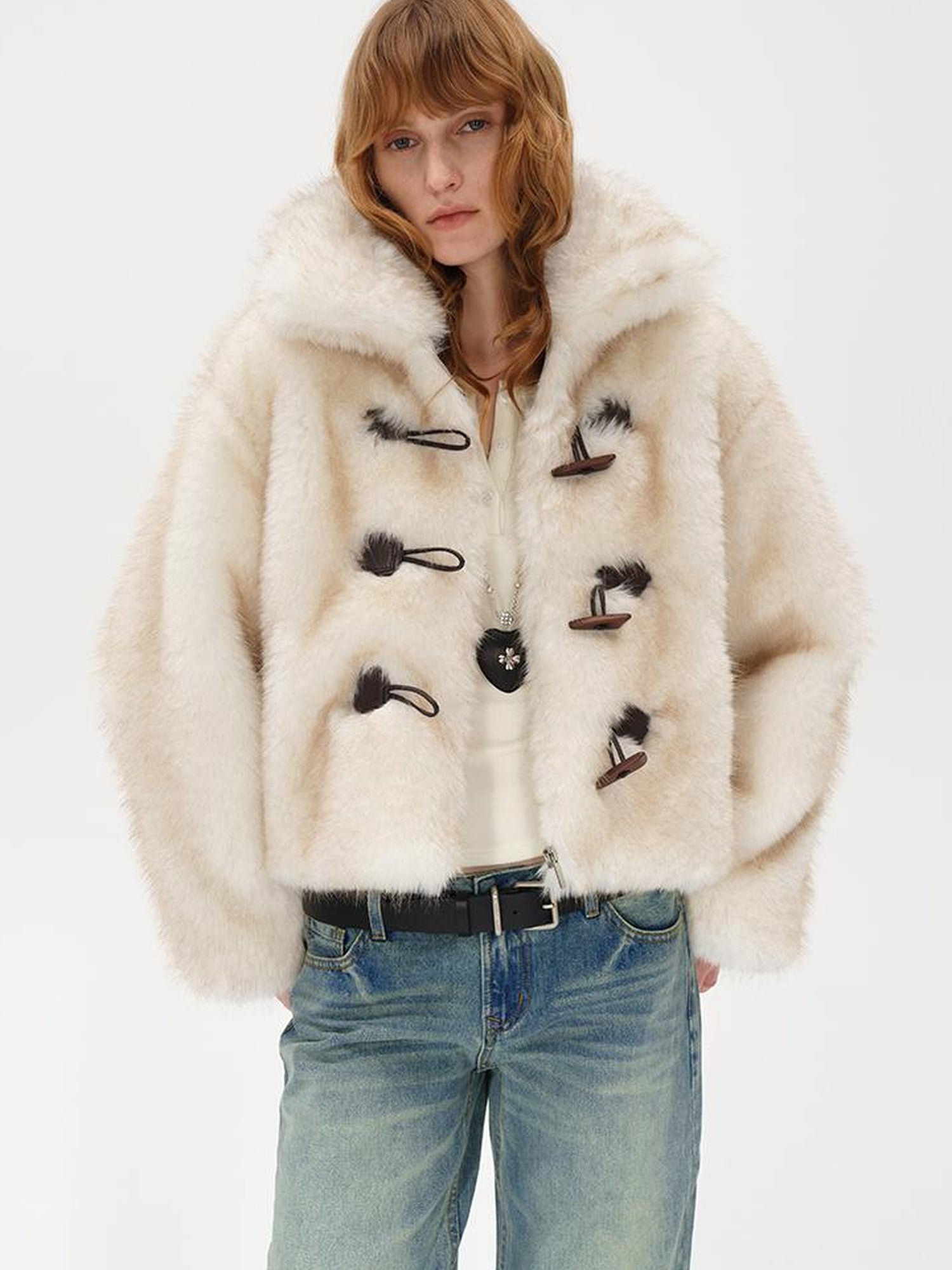 AFTADAWN Silver Fox Fur Collar Short Eco Friendly Coat
