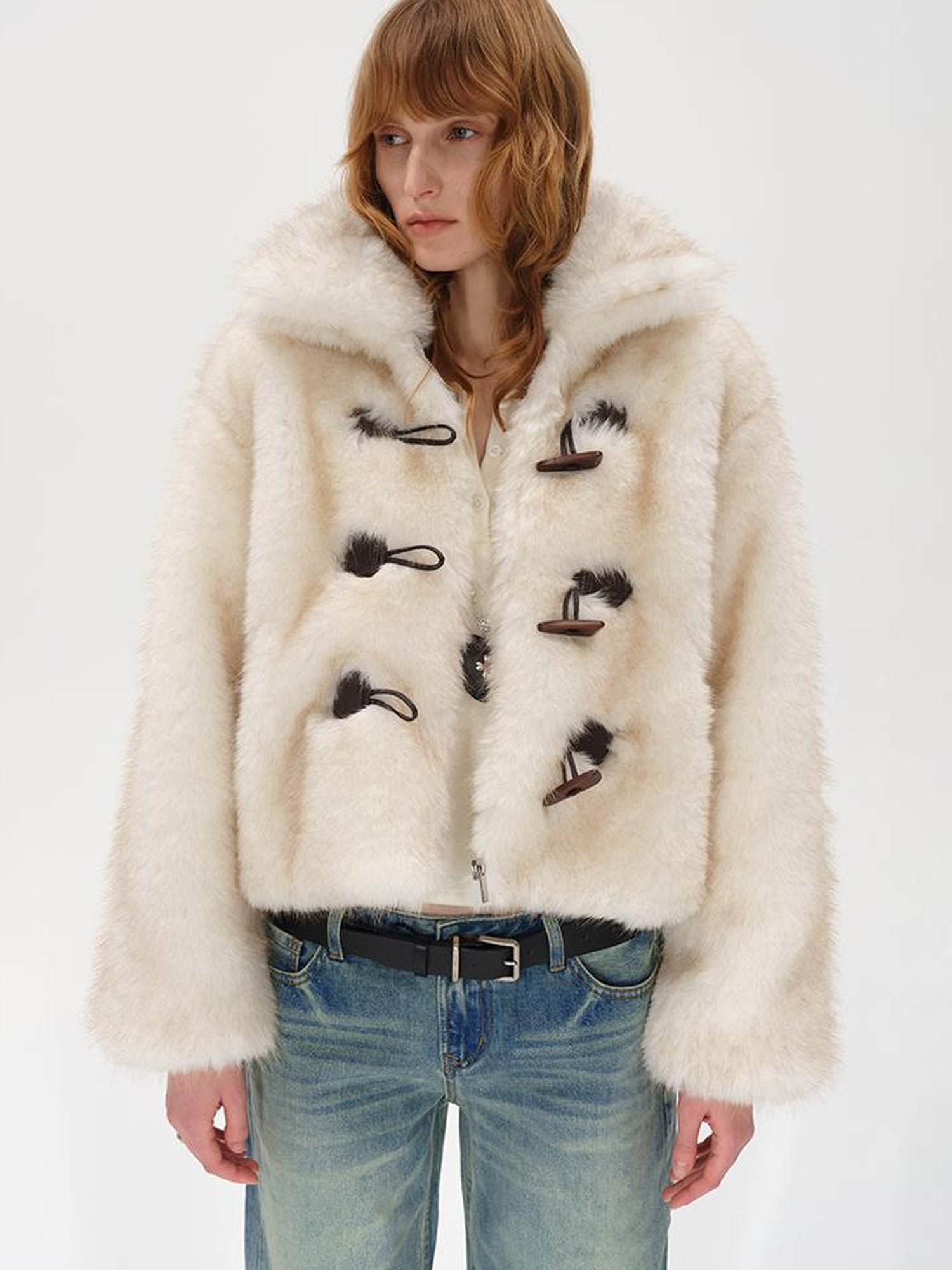 AFTADAWN Silver Fox Fur Collar Short Eco Friendly Coat