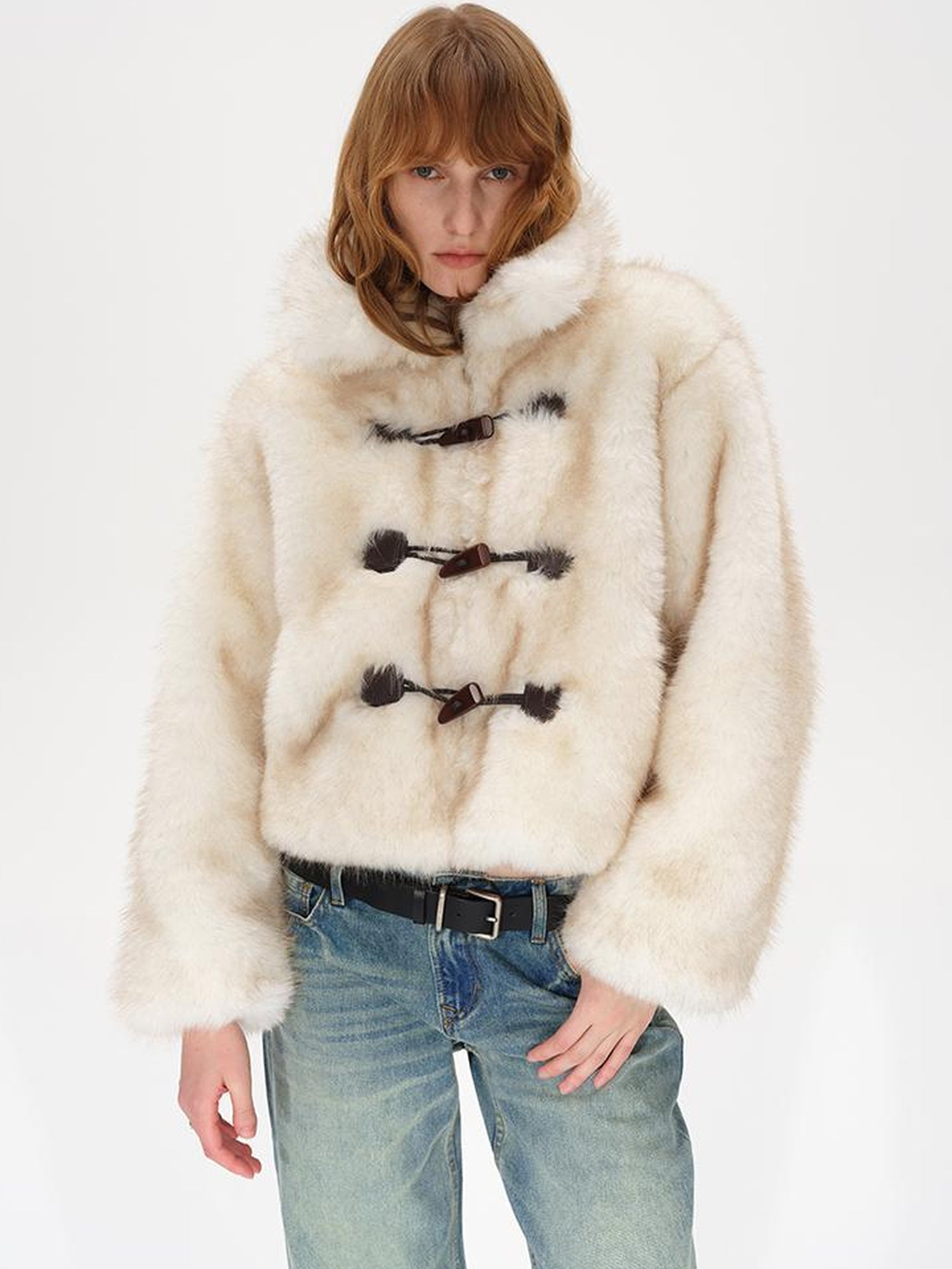 AFTADAWN Silver Fox Fur Collar Short Eco Friendly Coat