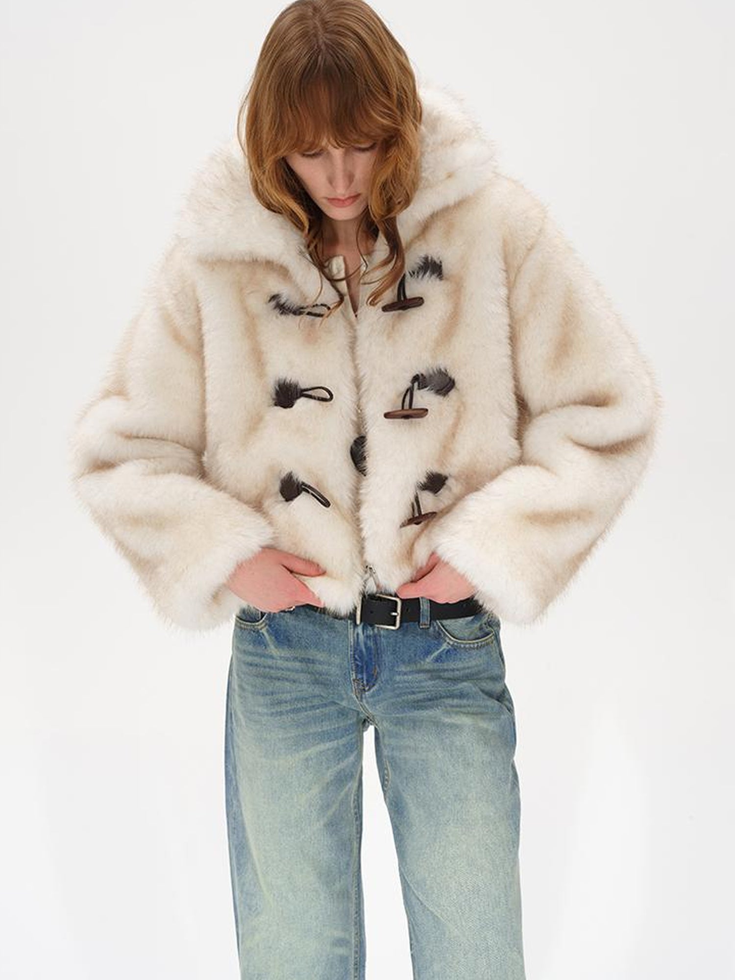 AFTADAWN Silver Fox Fur Collar Short Eco Friendly Coat