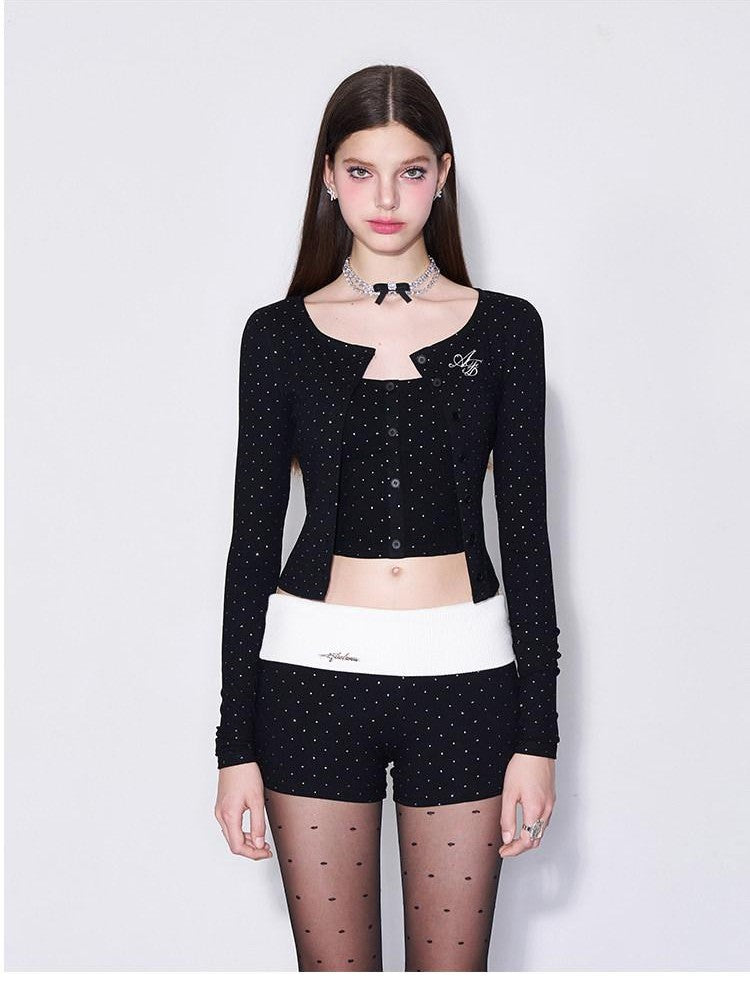 AFTADAWN Silver Polka Dot Knit Buttoned Women&