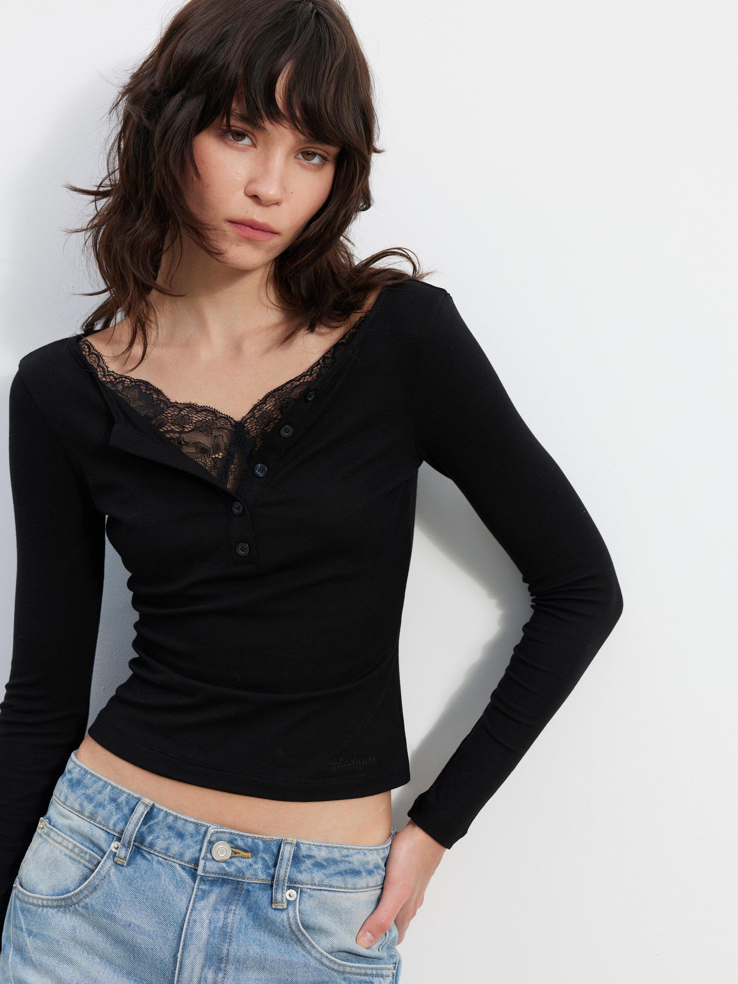 AFTADAWN Slim Lace Spliced V-neck Women&