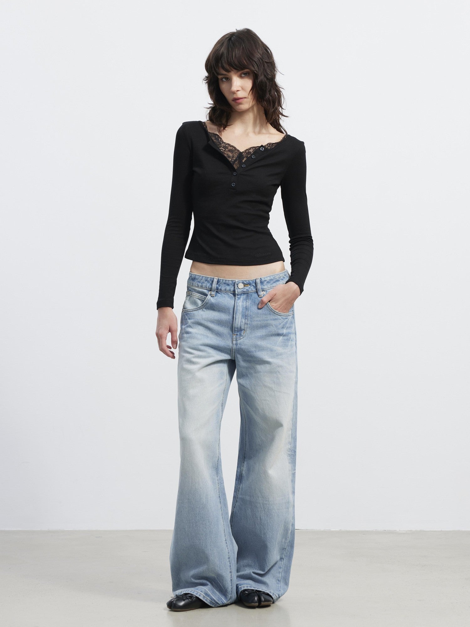 AFTADAWN Slim Lace Spliced V-neck Women&