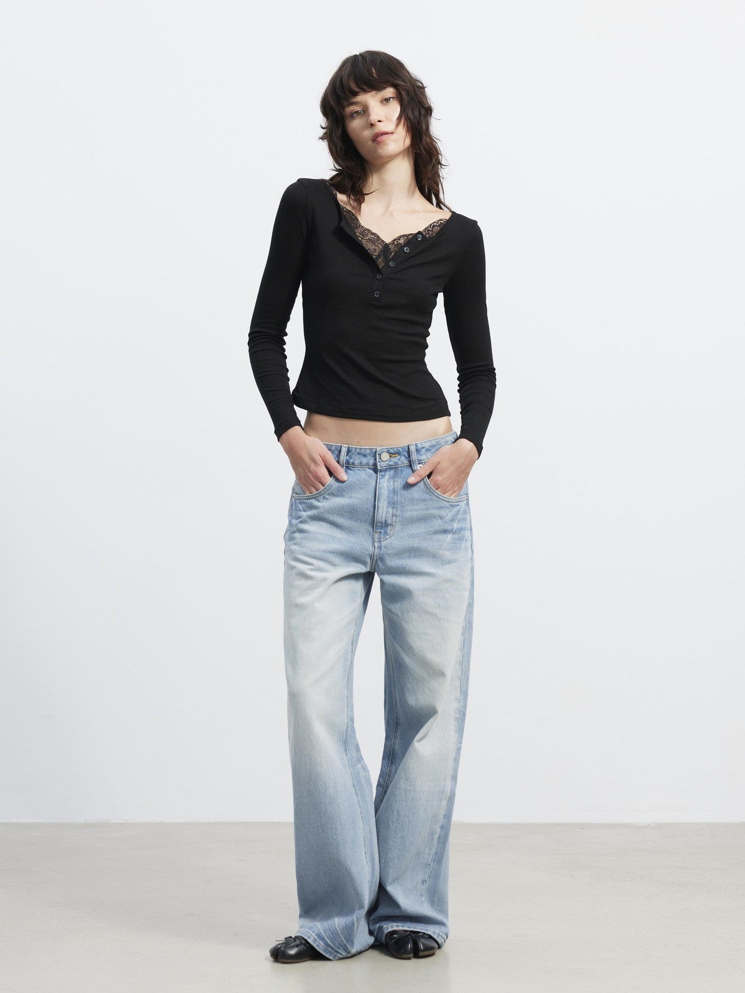 AFTADAWN Slim Lace Spliced V-neck Women&