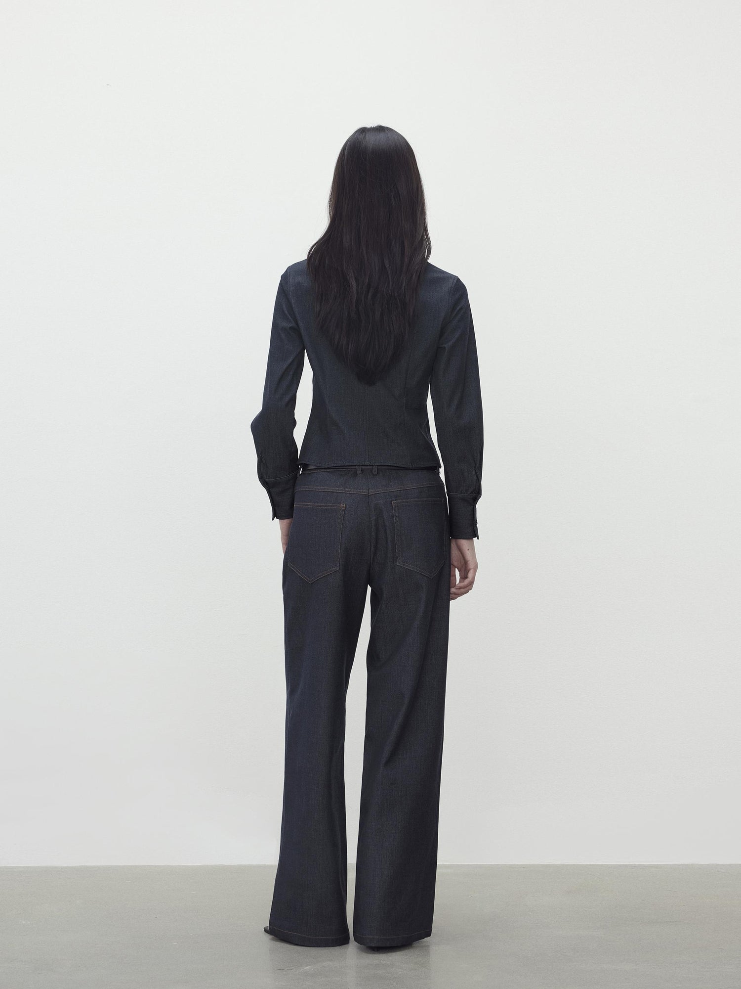 AFTADAWN Slim Waist Blue Mohair Denim Like Shirt