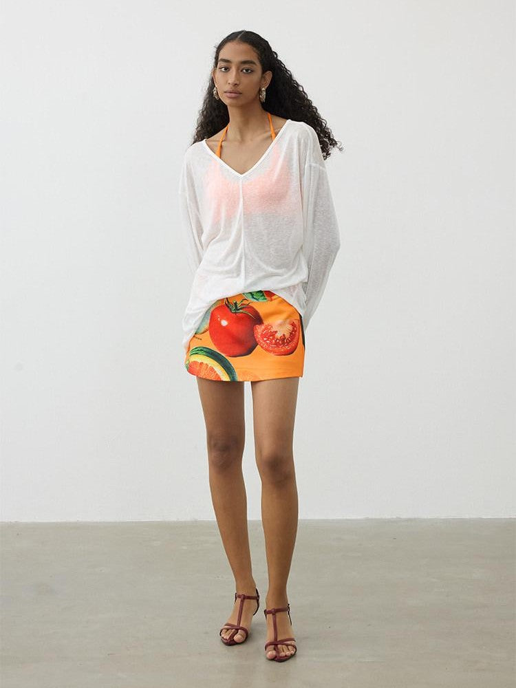 AFTADAWN Snowflake Asymmetric Shoulder V-neck Women&