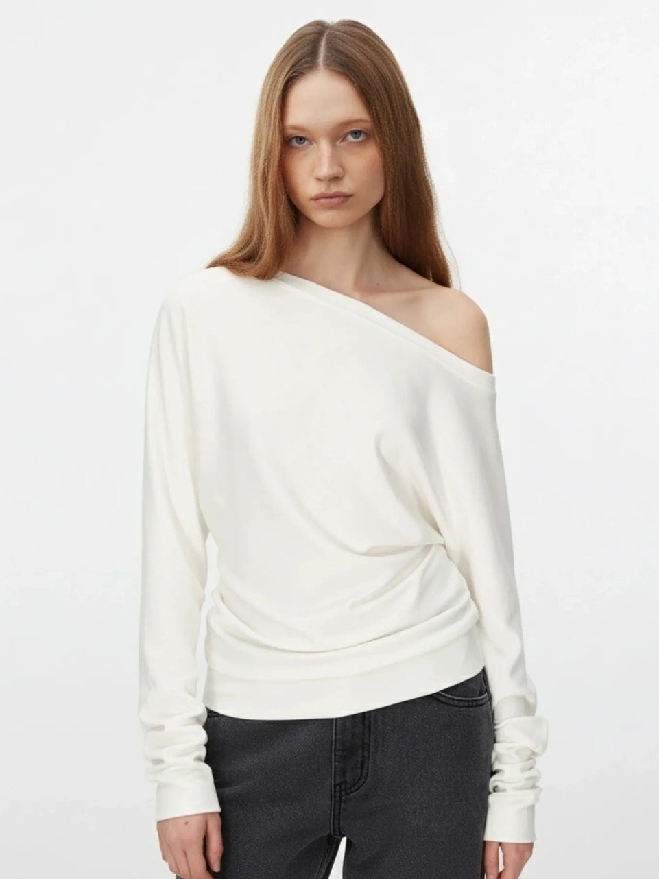 AFTADAWN Soft Cotton Layered Slash Neck Tee T-shirt