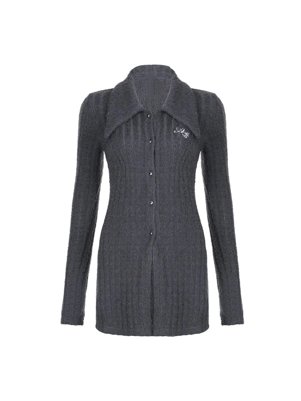 Soft Mink Knit Shirt With Ribbed Texture