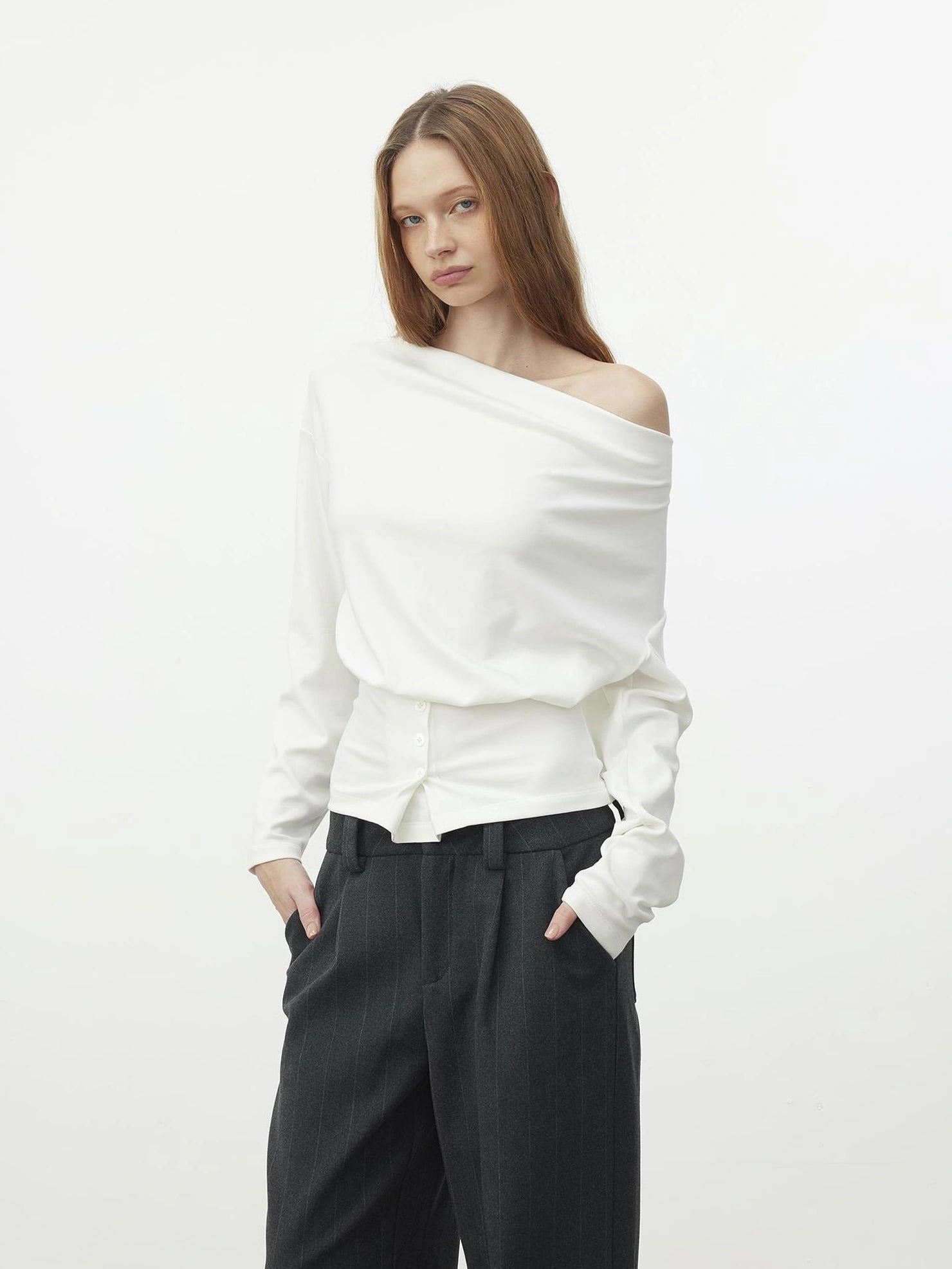 AFTADAWN Soft Touch Pulp Fiber Draped Neckline T-shirt T-shirt