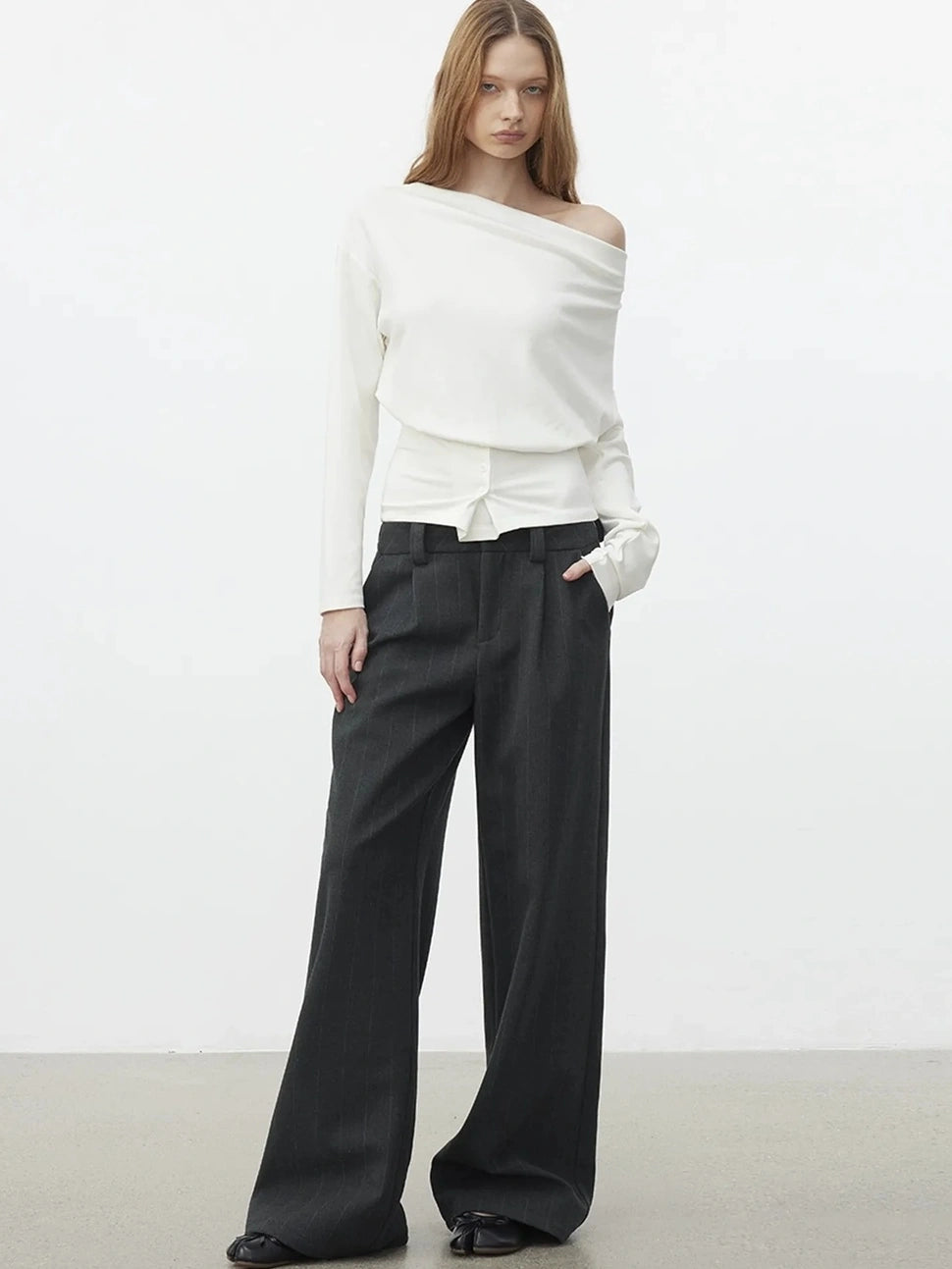 AFTADAWN Soft Touch Pulp Fiber Draped Neckline T-shirt T-shirt