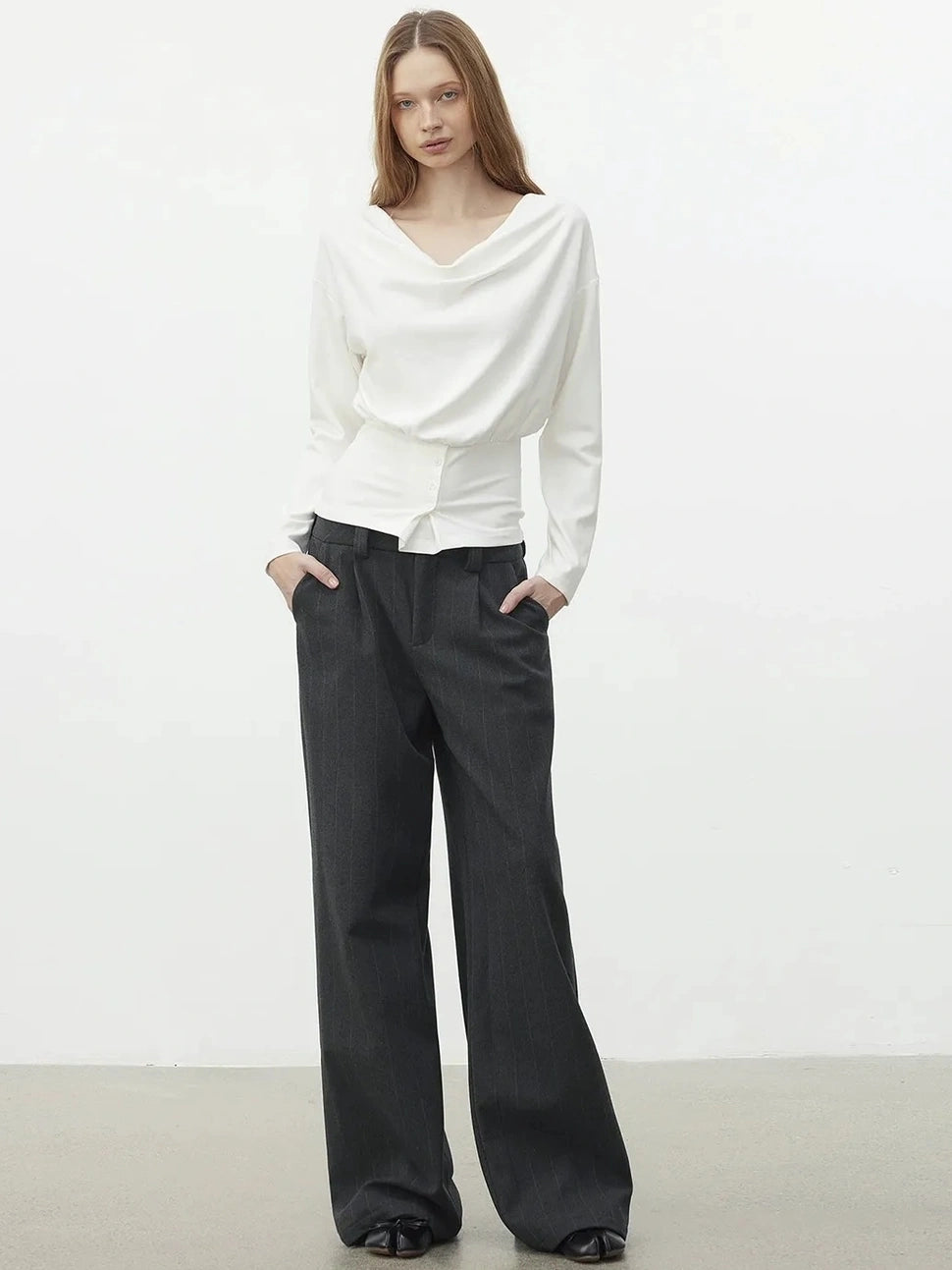 AFTADAWN Soft Touch Pulp Fiber Draped Neckline T-shirt T-shirt