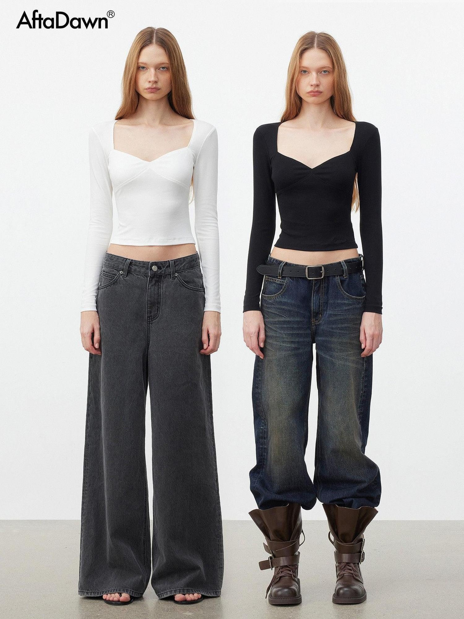 AFTADAWN Soft Touch Square Neck Slim Cropped Women&
