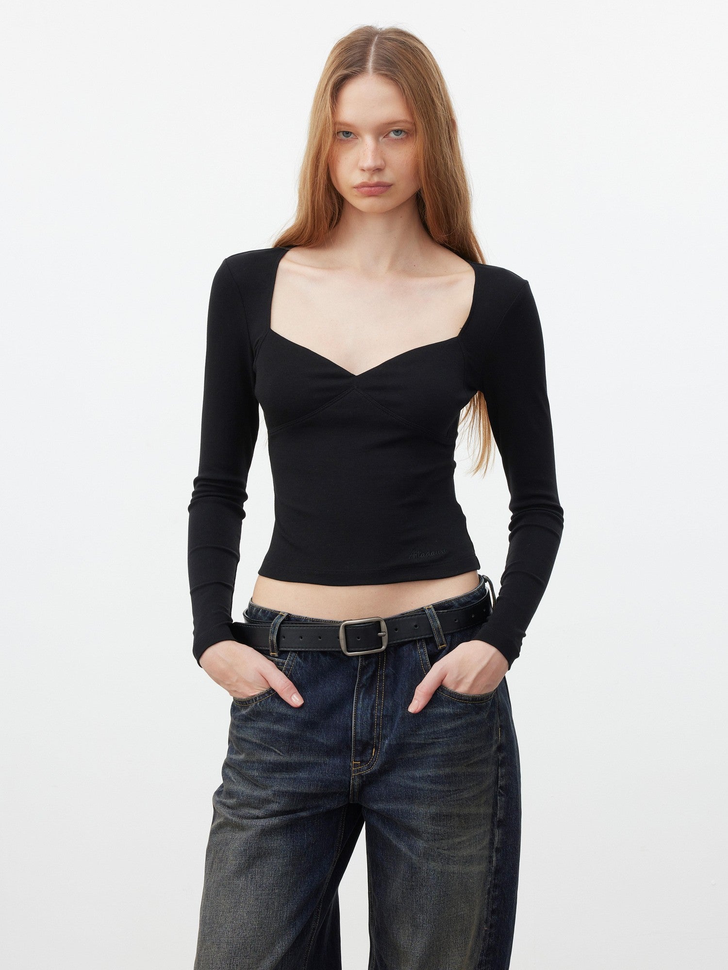 AFTADAWN Soft Touch Square Neck Slim Cropped Women&