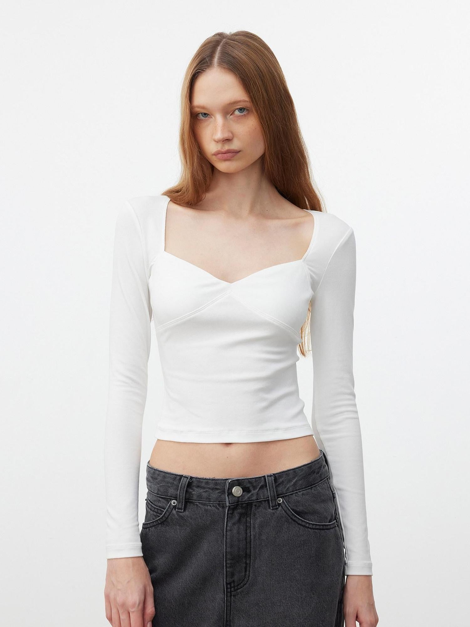 AFTADAWN Soft Touch Square Neck Slim Cropped Women&