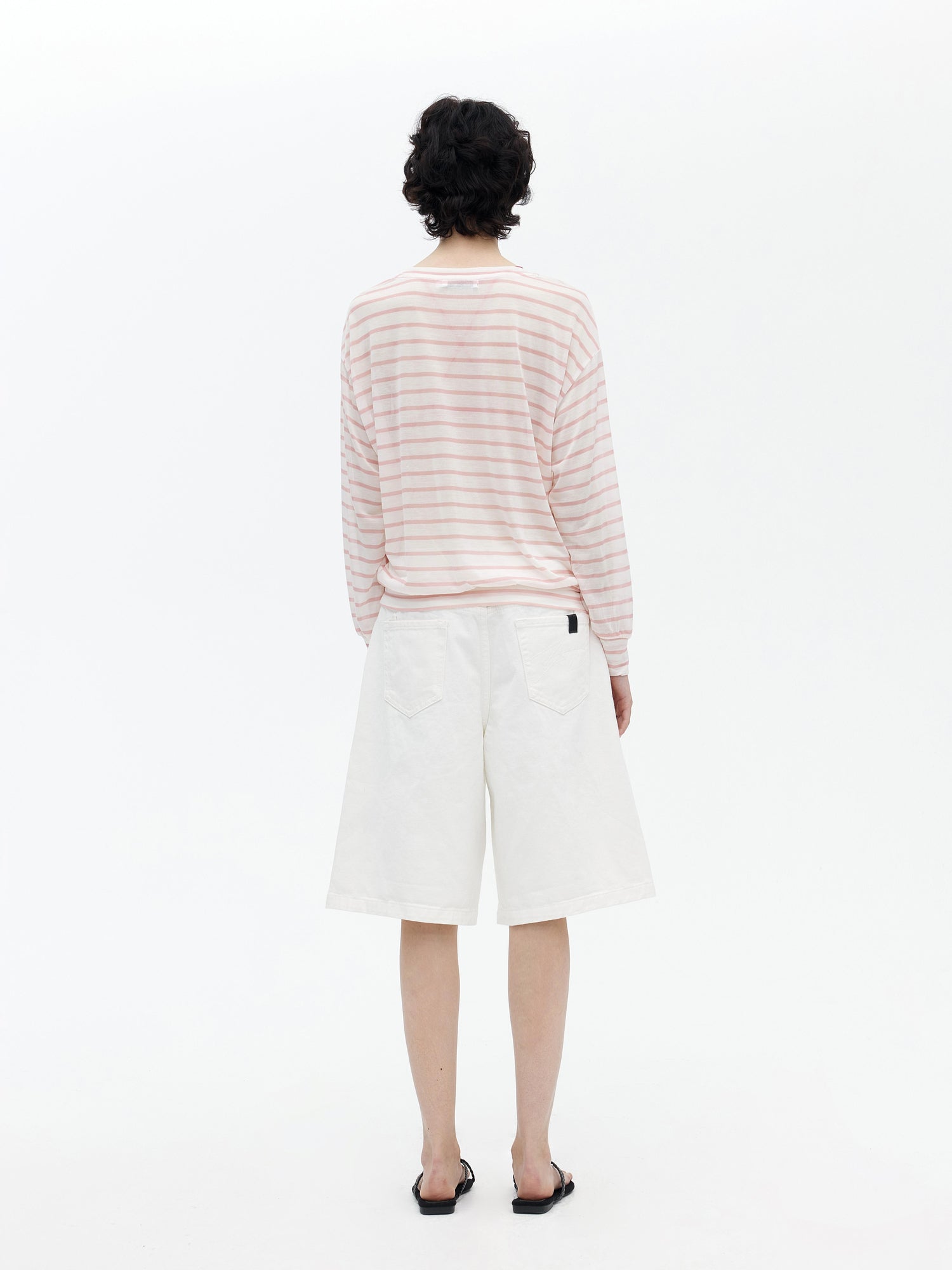 AFTADAWN Soft V-Neck Wool Blend Striped Top