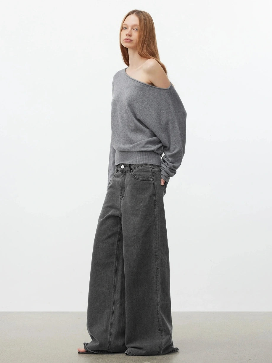 AFTADAWN Soft Wool Off Shoulder Oversized Sweater Sweater