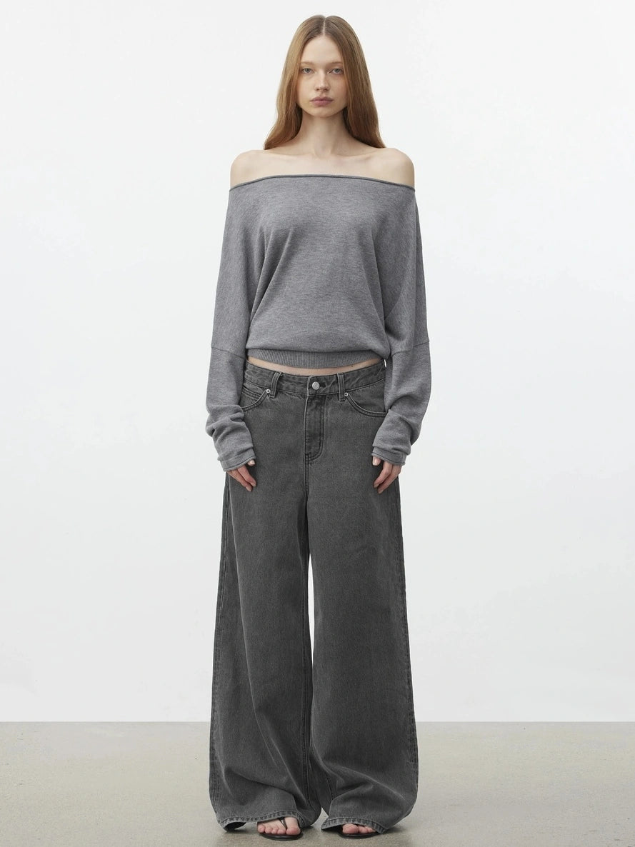 AFTADAWN Soft Wool Off Shoulder Oversized Sweater Sweater