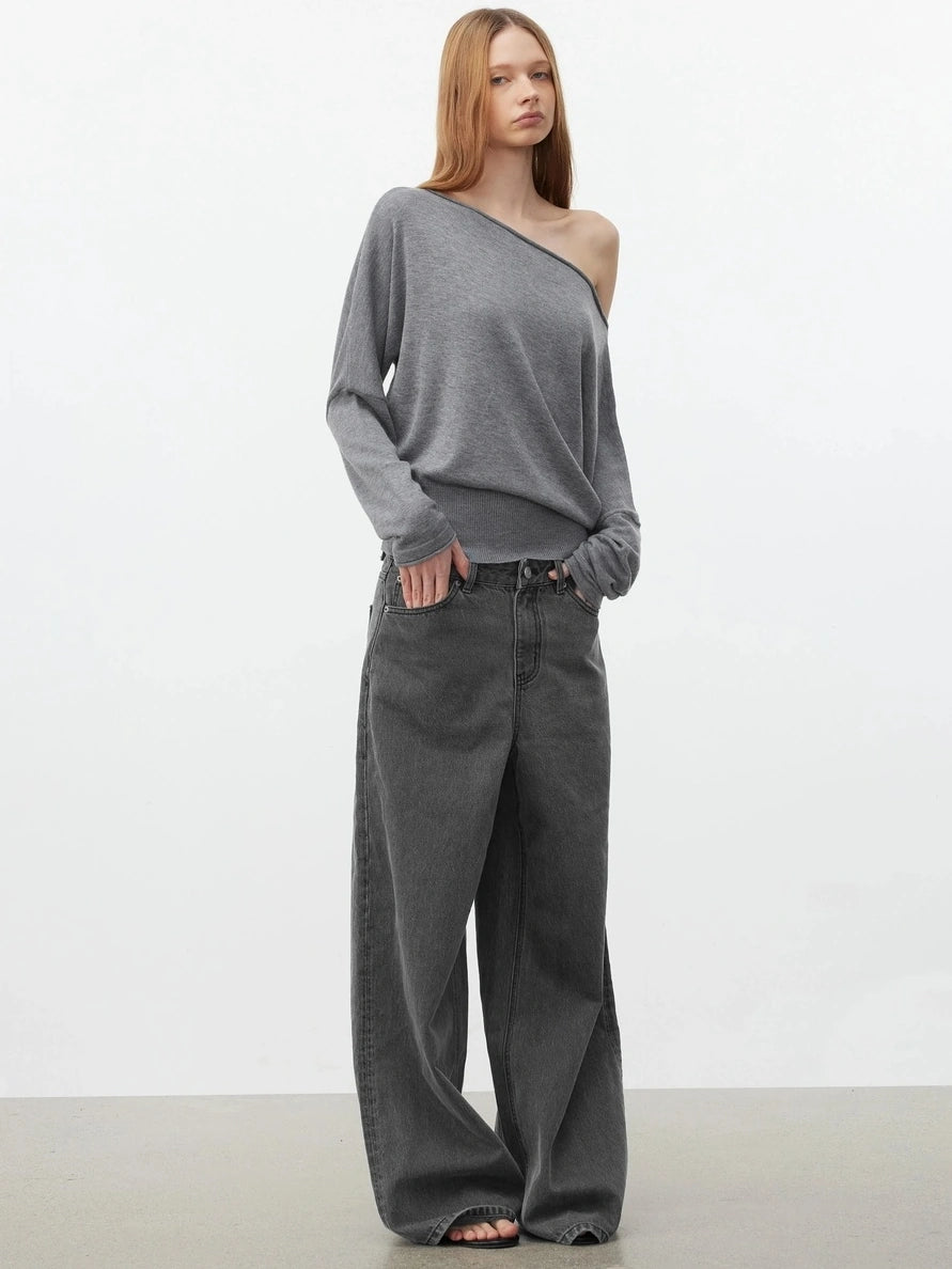 AFTADAWN Soft Wool Off Shoulder Oversized Sweater Sweater