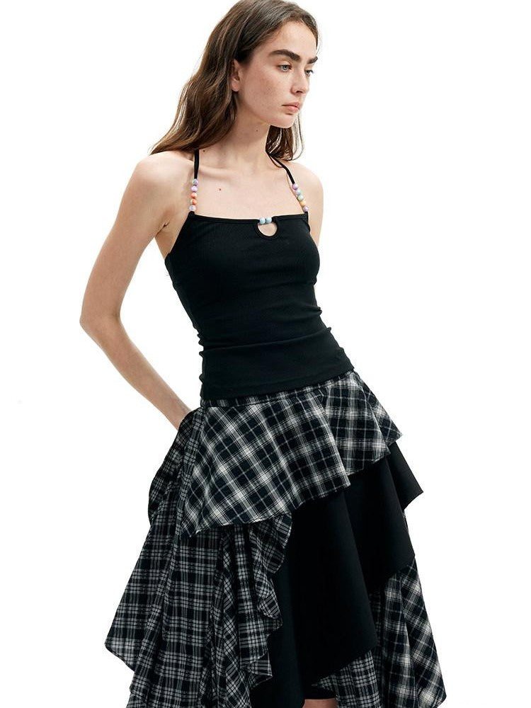 AFTADAWN Solid Backless Beaded Halter Women&