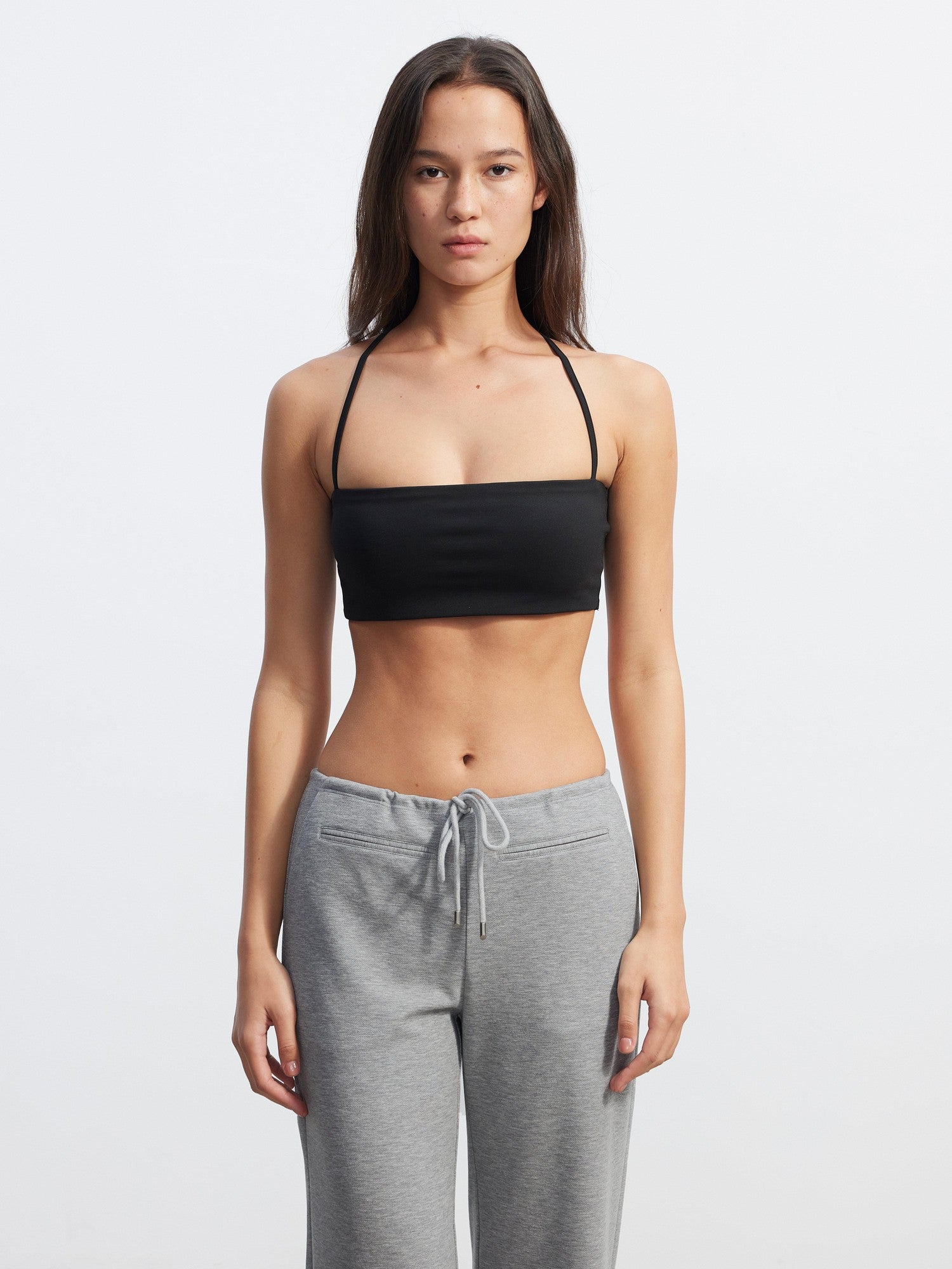AFTADAWN Solid Cross Halter Open Back Removable Pad Cropped Women&