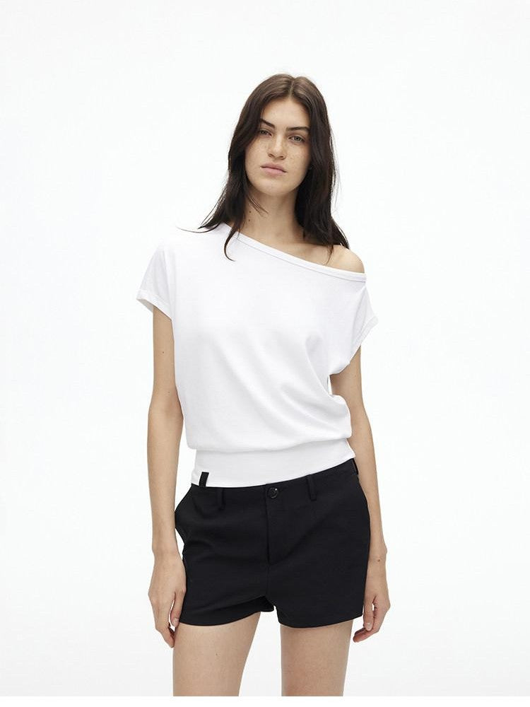 AFTADAWN Solid One Shoulder Asymmetric Slim Women&