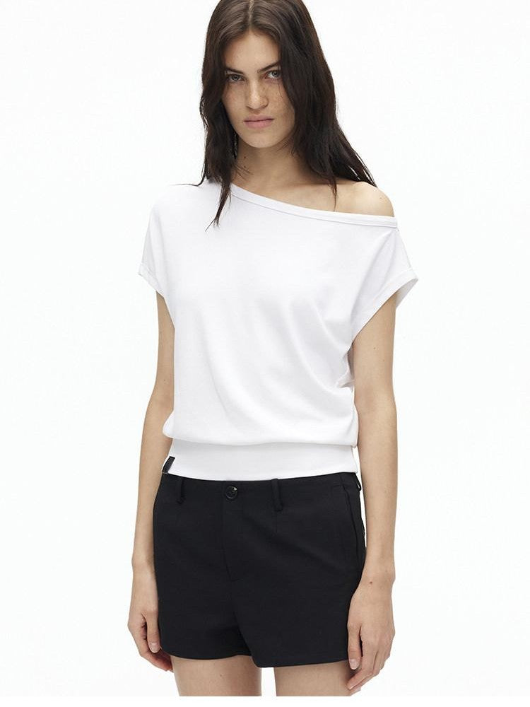 AFTADAWN Solid One Shoulder Asymmetric Slim Women&