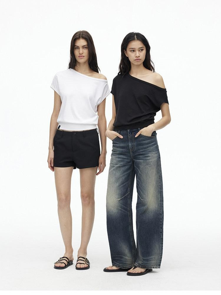 AFTADAWN Solid One Shoulder Asymmetric Slim Women&