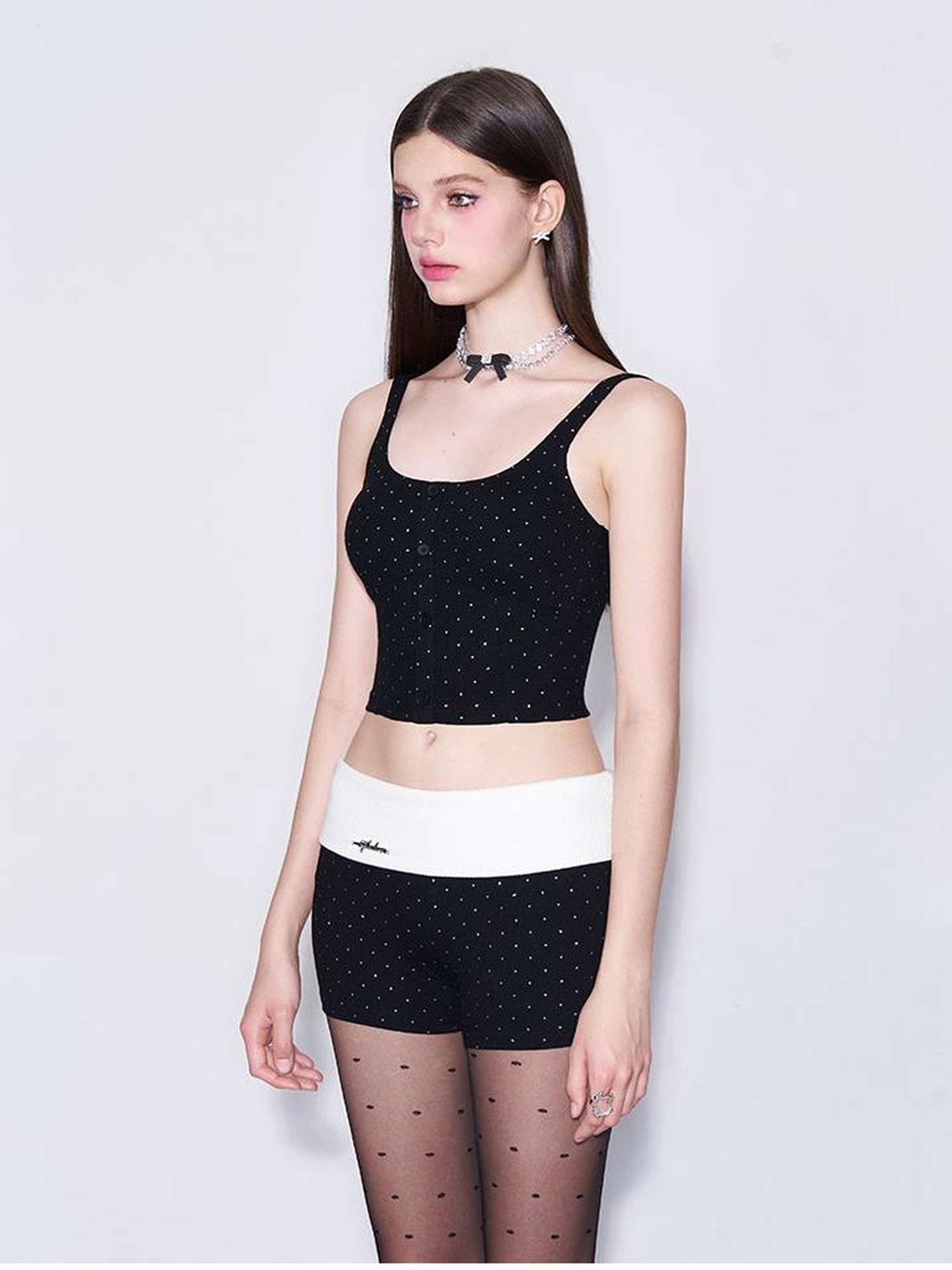 Spring Romance Silver Dot Knit Set V-neck T-shirt Long Sleeve