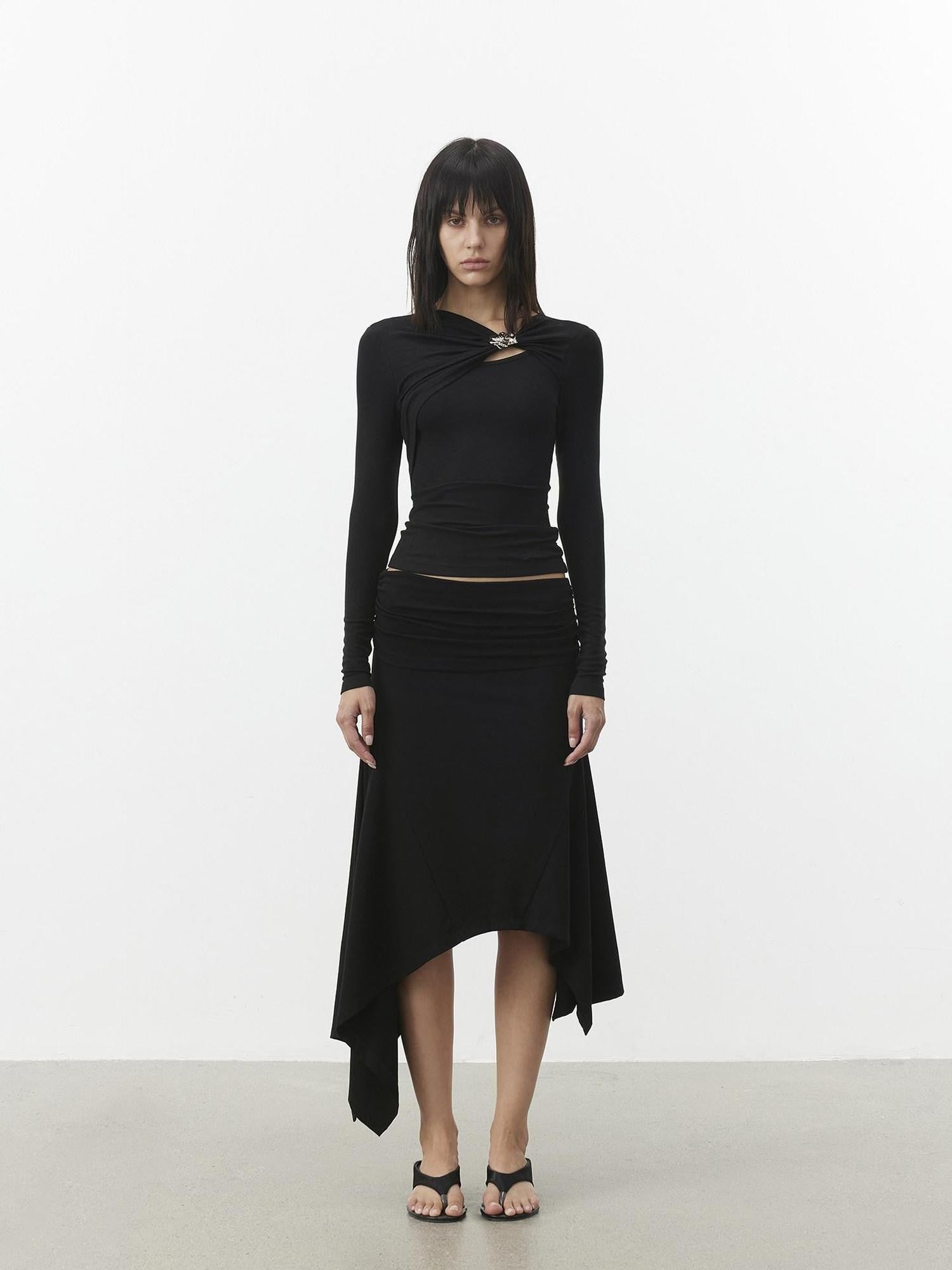 AFTADAWN Stacked Waist Deconstructed Asymmetric Pleated Women&