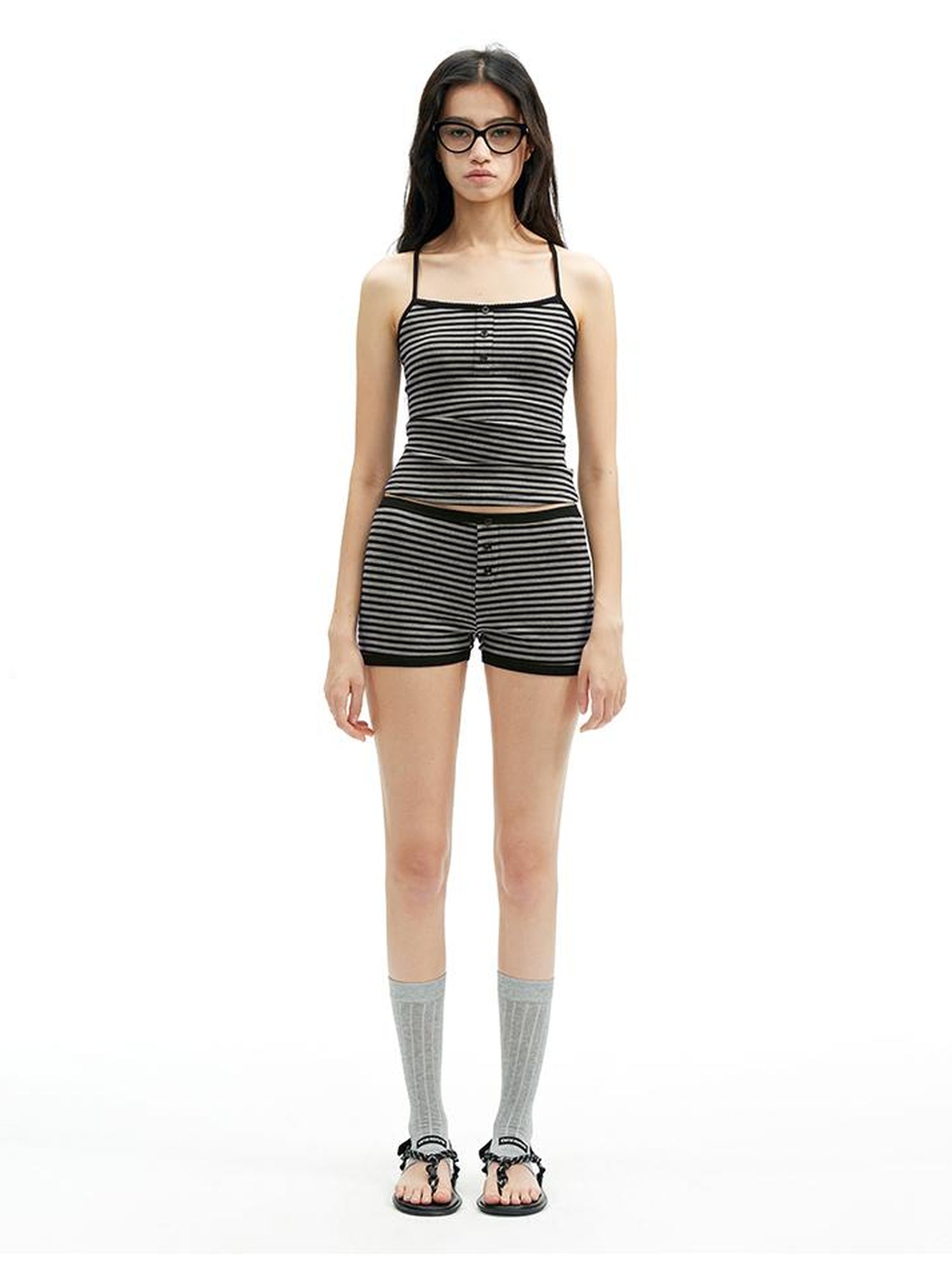 AFTADAWN Strappy Racerback Top Shorts Set With Stripe Detailing