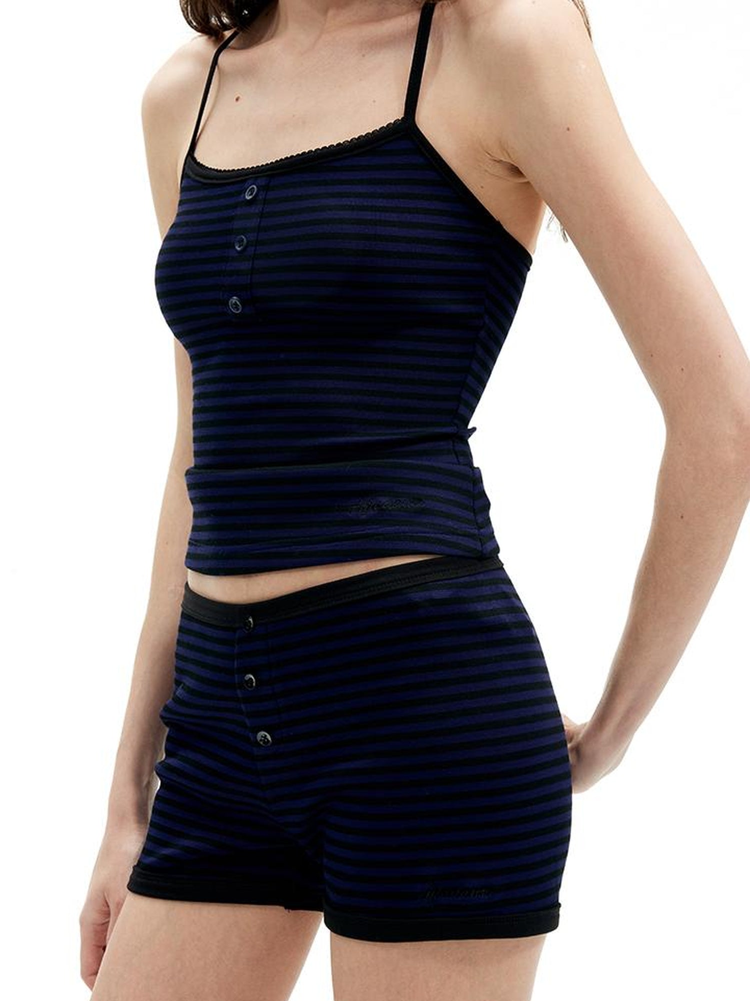 AFTADAWN Strappy Racerback Top Shorts Set With Stripe Detailing