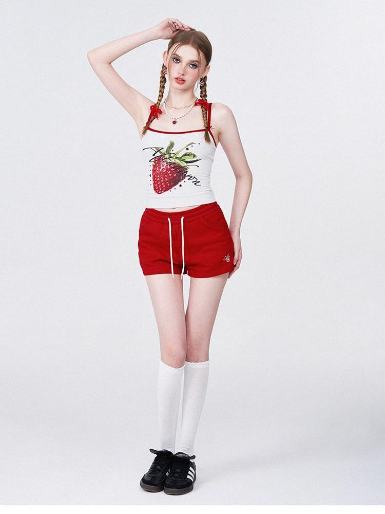 AFTADAWN Strawberry Print Cropped Slim Women&