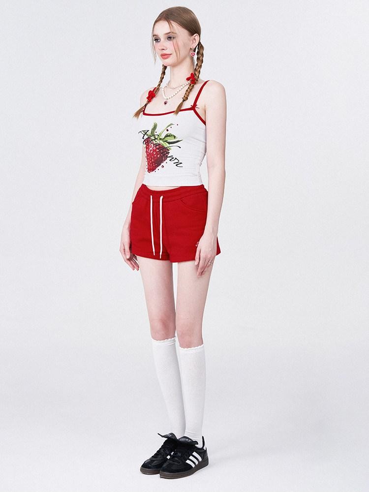 AFTADAWN Strawberry Print Cropped Slim Women&