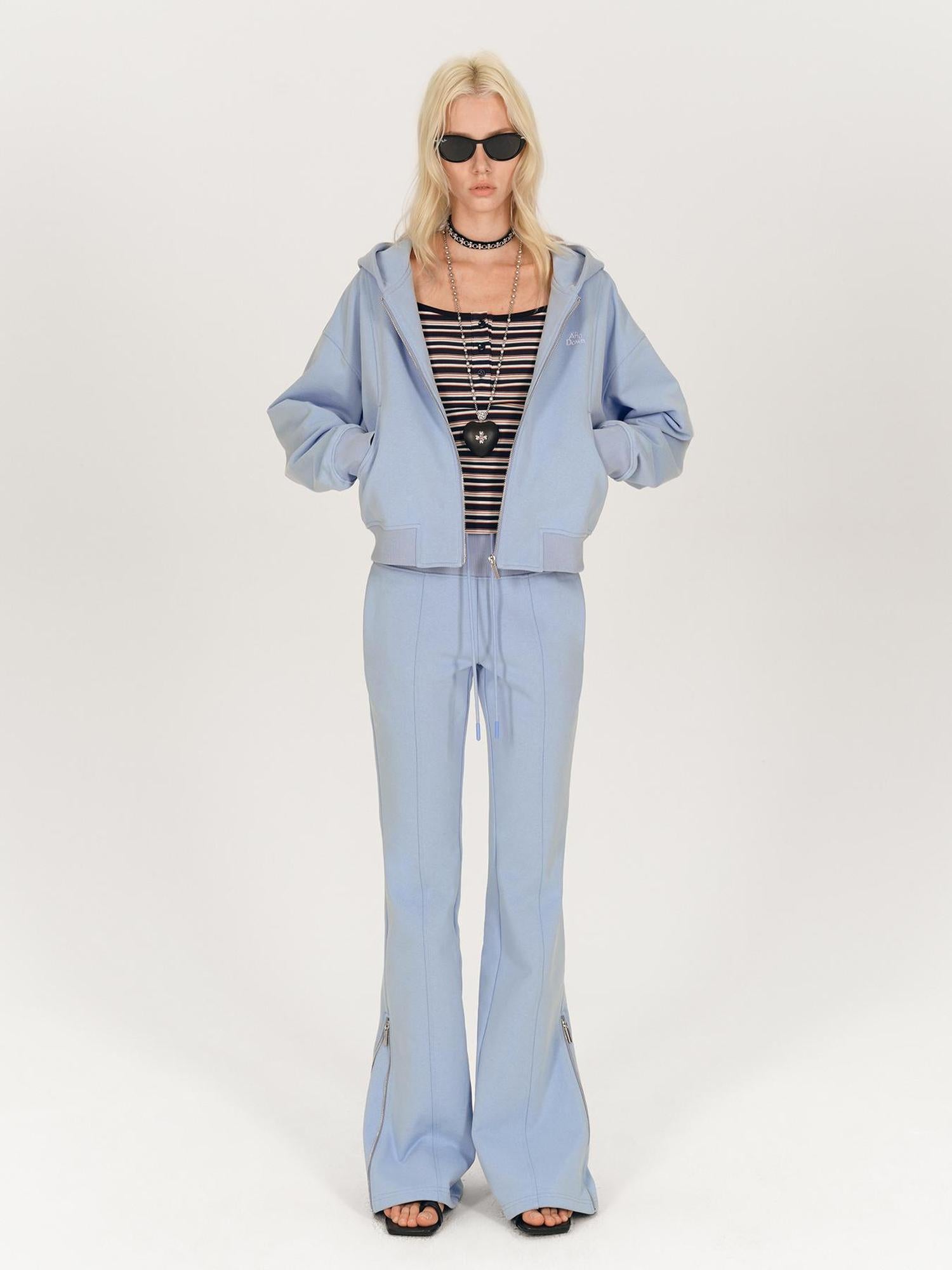 AFTADAWN Stretch Cotton Hoodie With Flared Yoga Pants Set