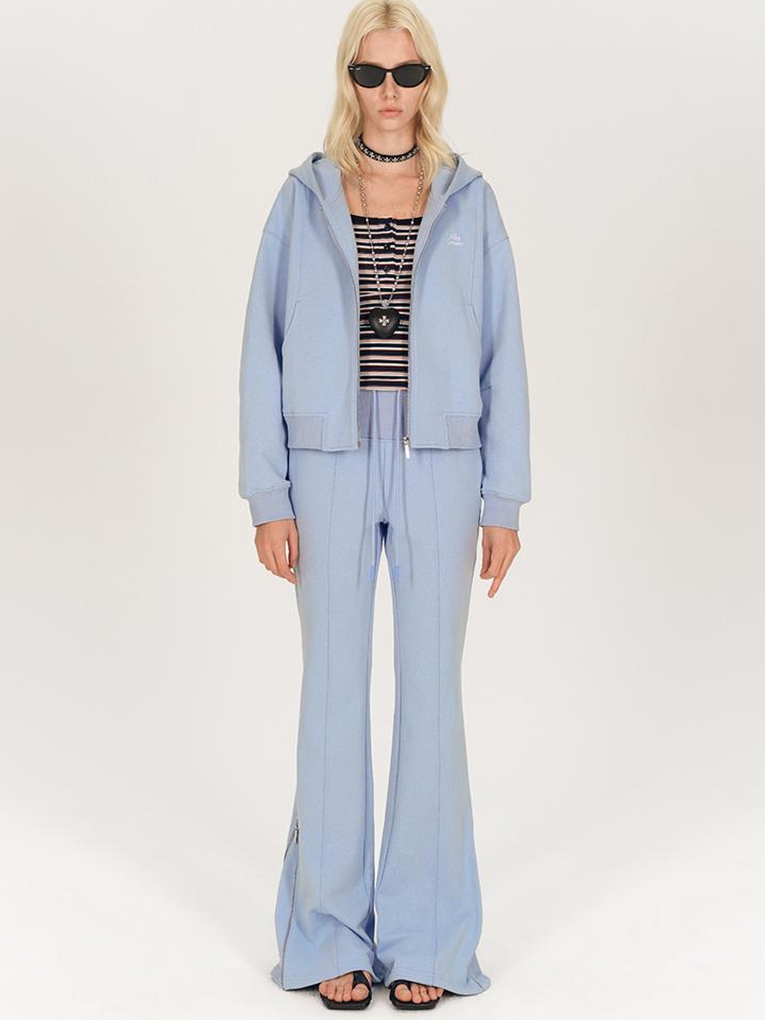 AFTADAWN Stretch Cotton Hoodie With Flared Yoga Pants Set