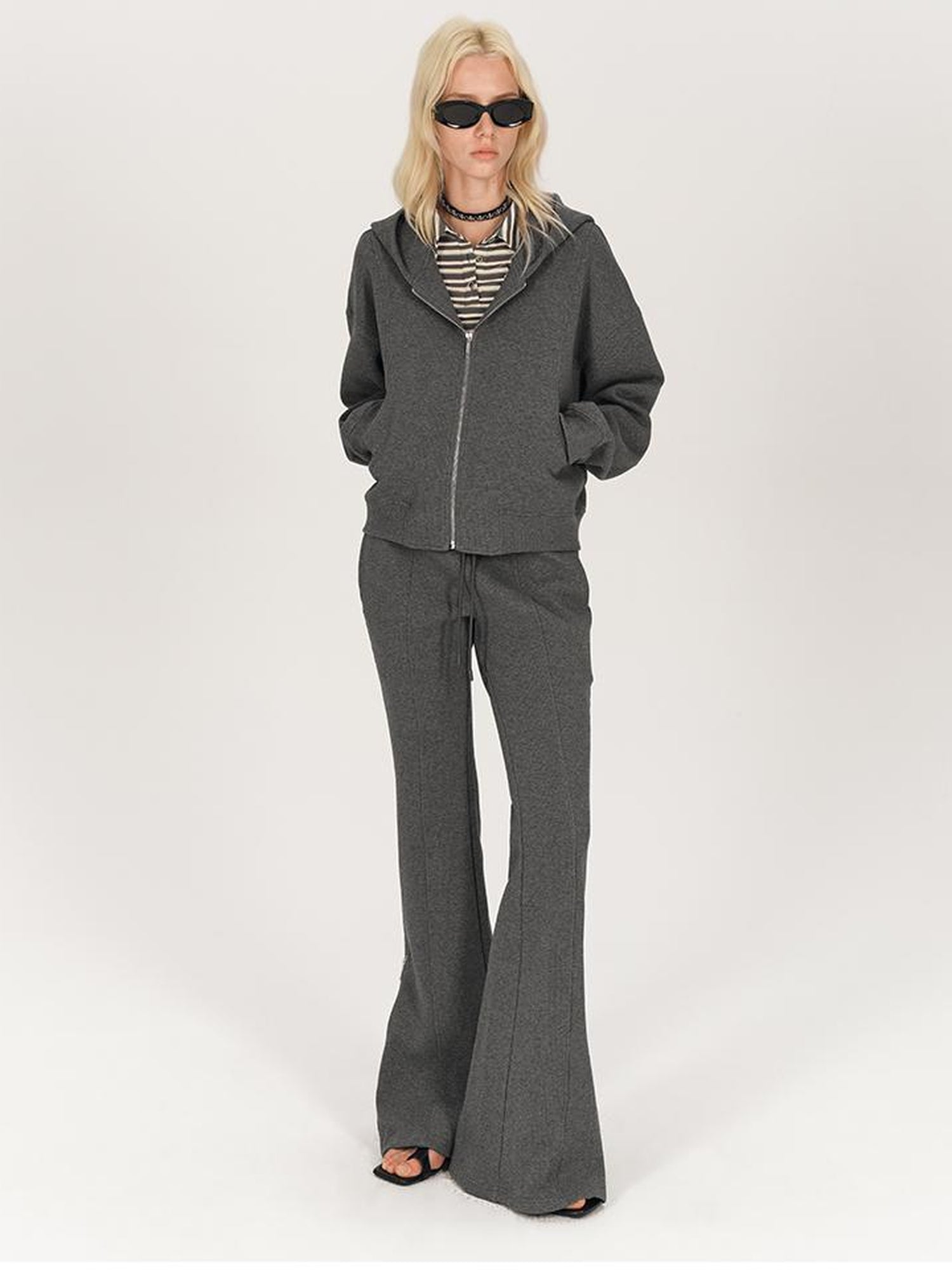 AFTADAWN Stretch Cotton Hoodie With Flared Yoga Pants Set