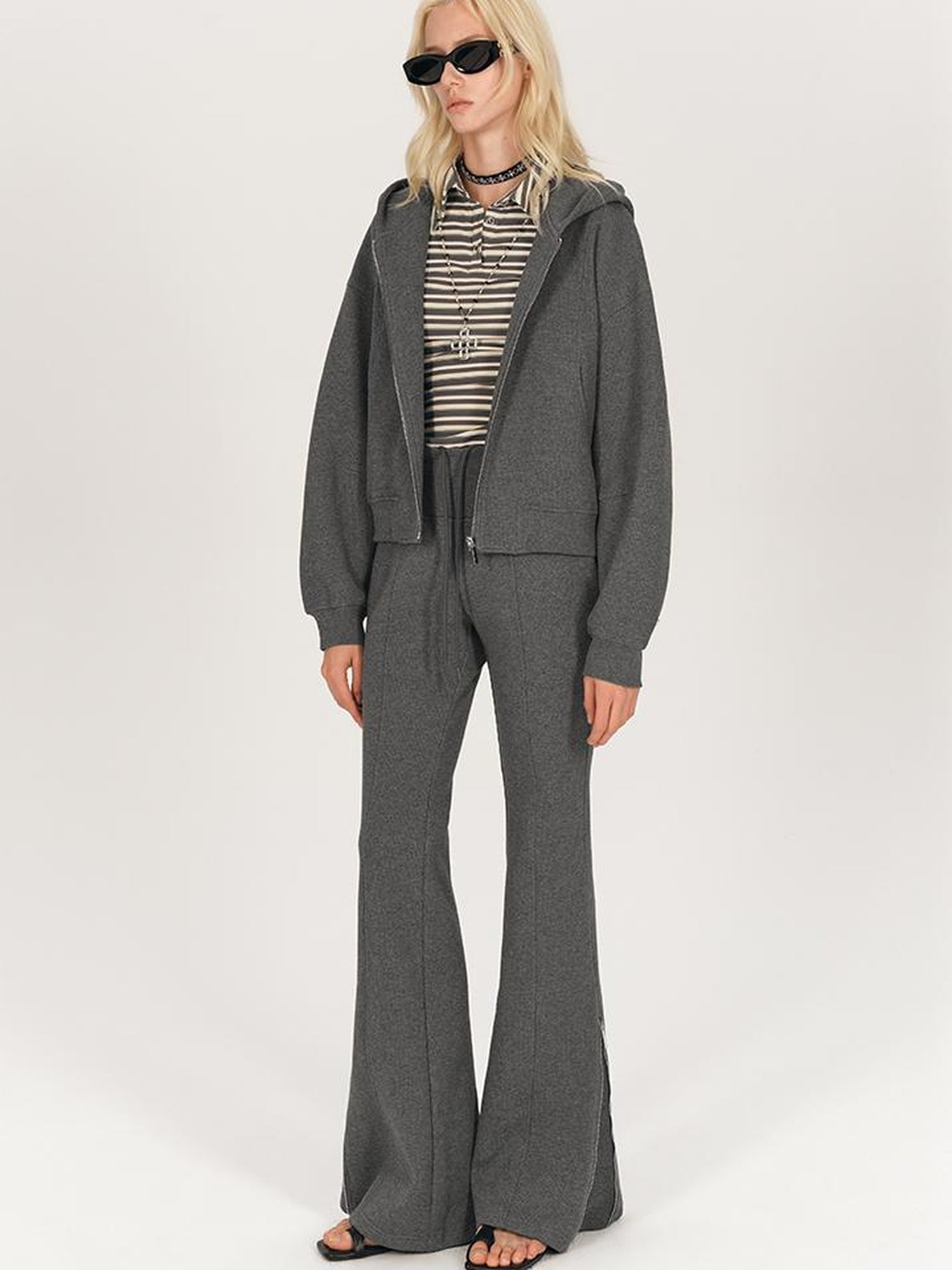 AFTADAWN Stretch Cotton Hoodie With Flared Yoga Pants Set