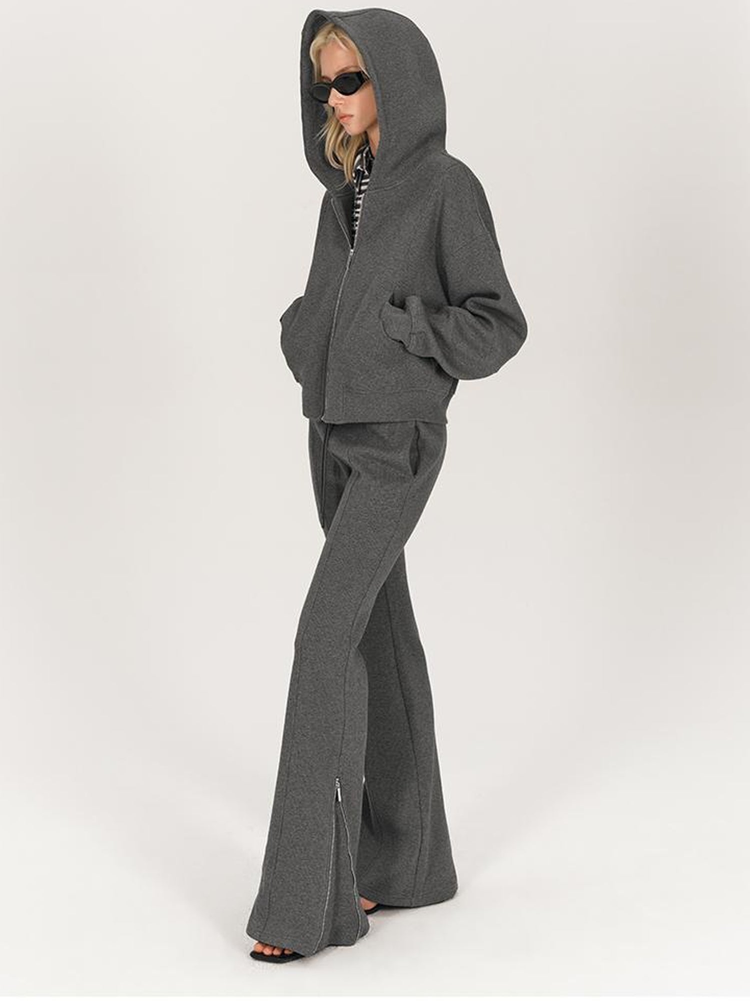 AFTADAWN Stretch Cotton Hoodie With Flared Yoga Pants Set