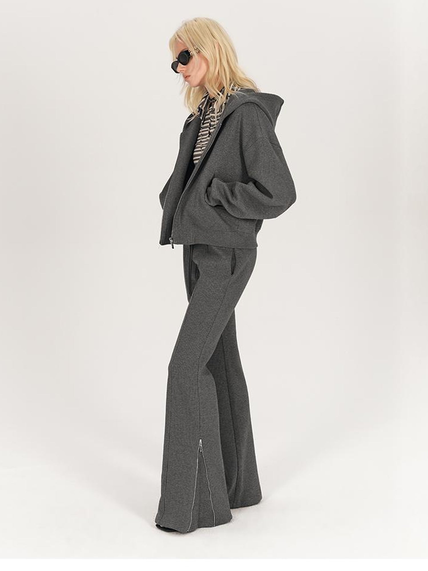 AFTADAWN Stretch Cotton Hoodie With Flared Yoga Pants Set